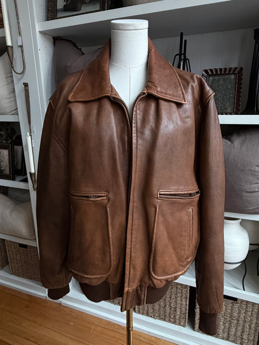 90s Adam Spencer leather bomber. Fits S-L
