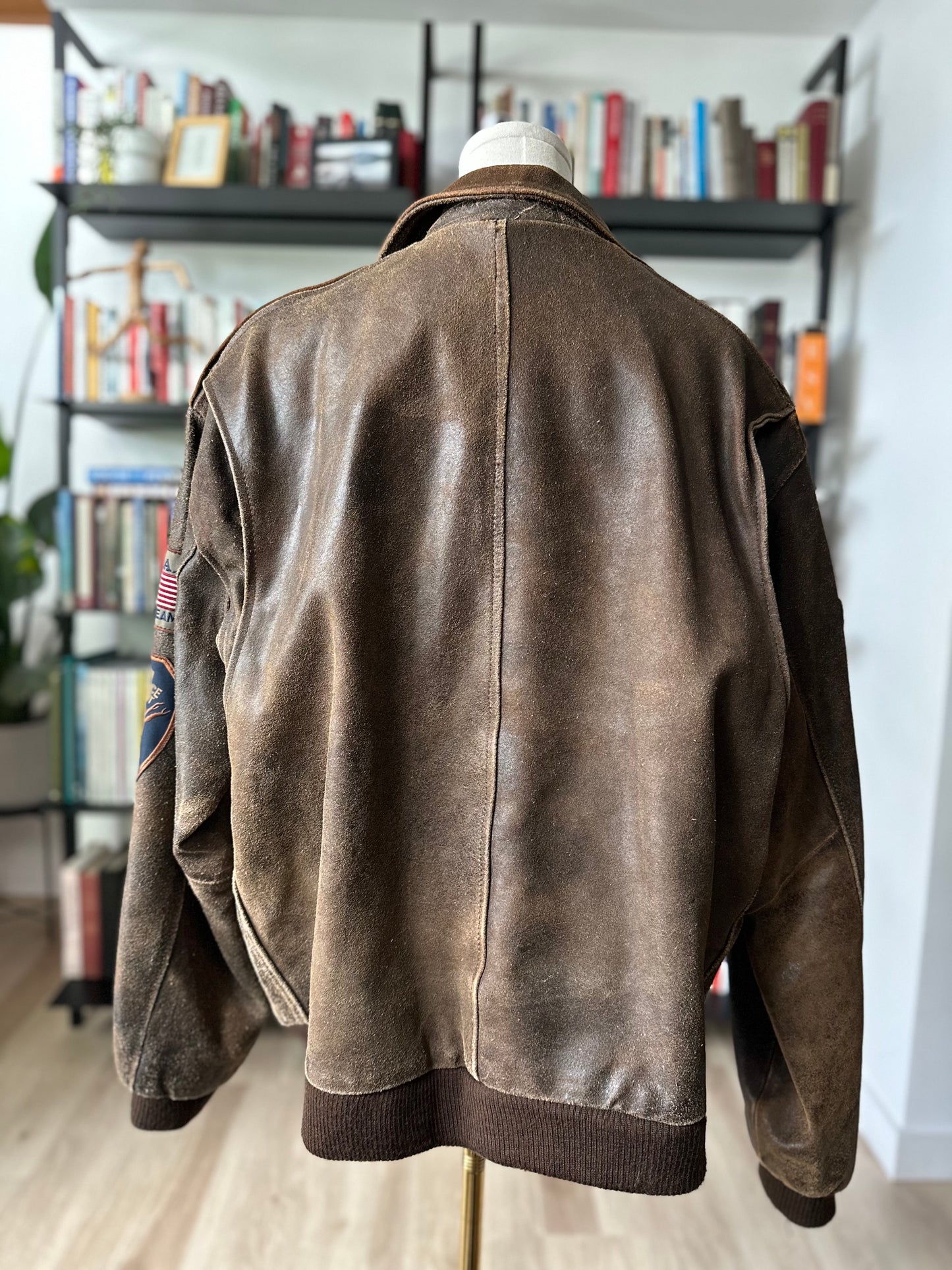 90s Bencat leather flight jacket with patches. Made in Korea