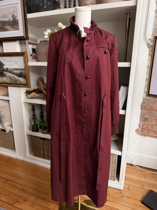 Vintage maroon trench with bomber details. Made in Singapore