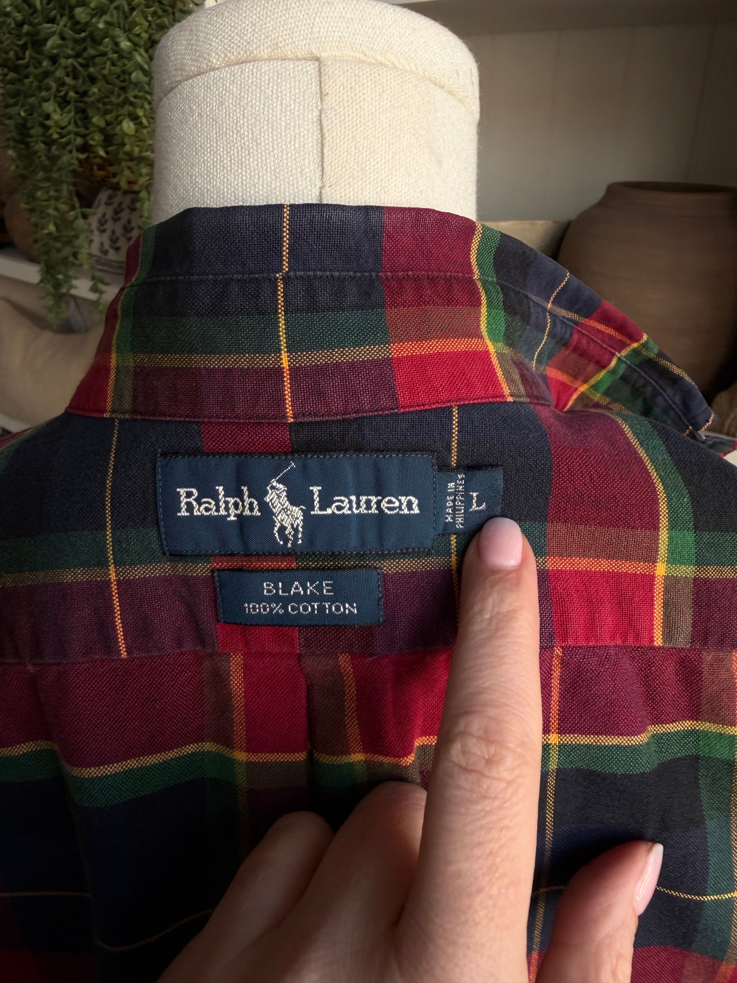 90s Ralph Lauren Blake cotton plaid button down with Golden Retriever embroidered on the pocket