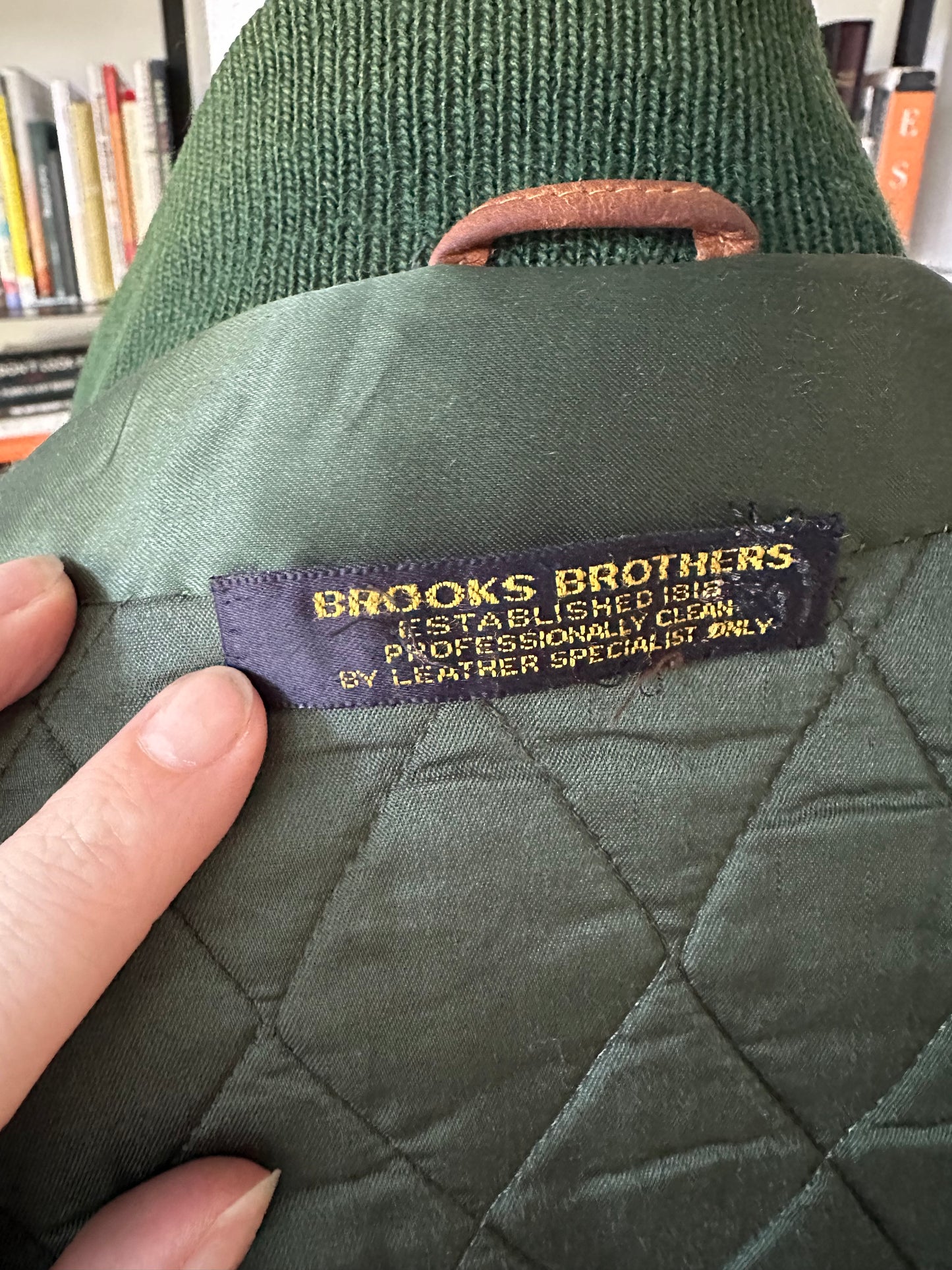 90s Brooks Brothers wool varsity jacket with leather sleeves. Made in the USA