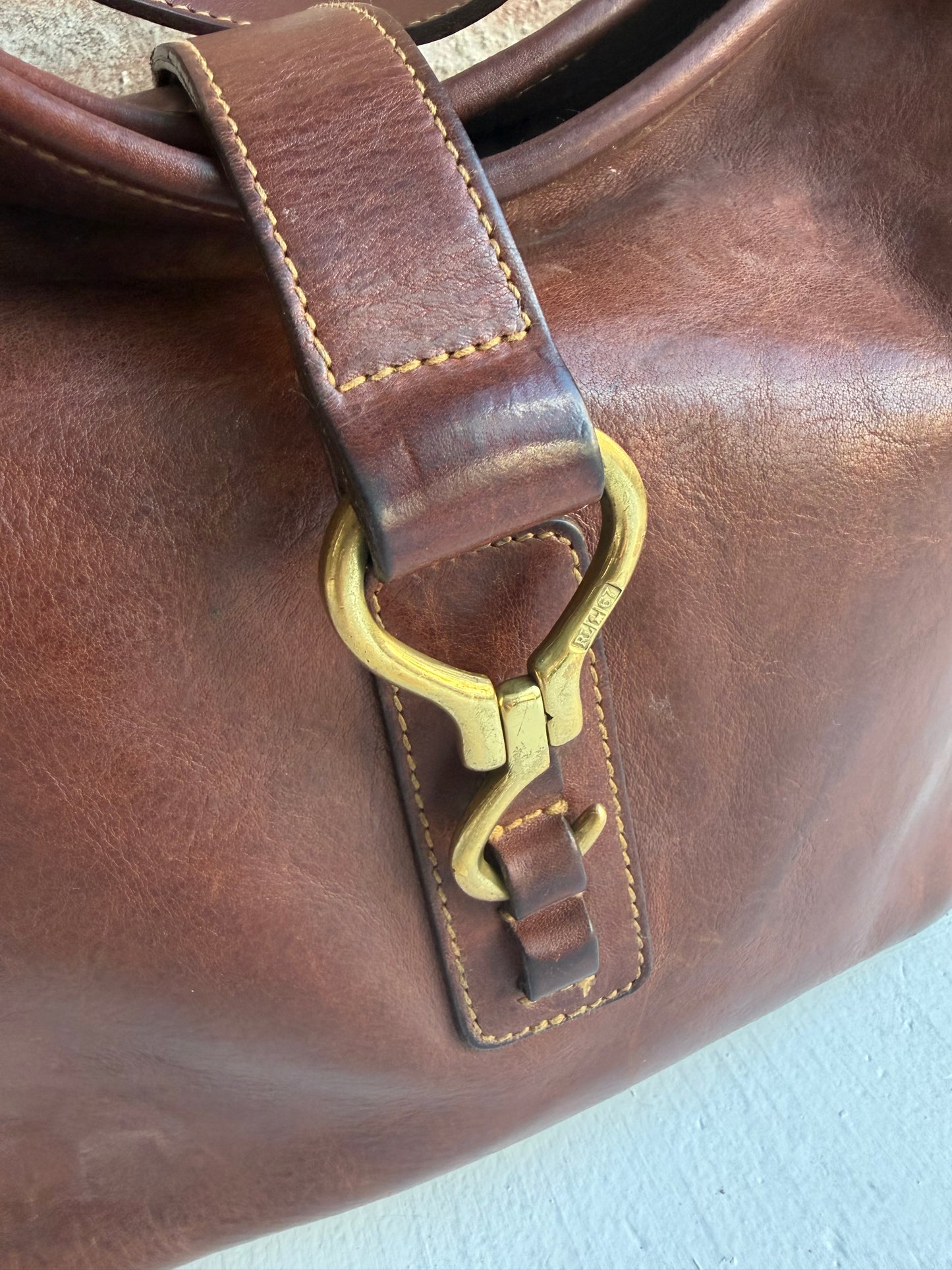 Rare Ralph Lauren leather shoulder bag with brass hook closure