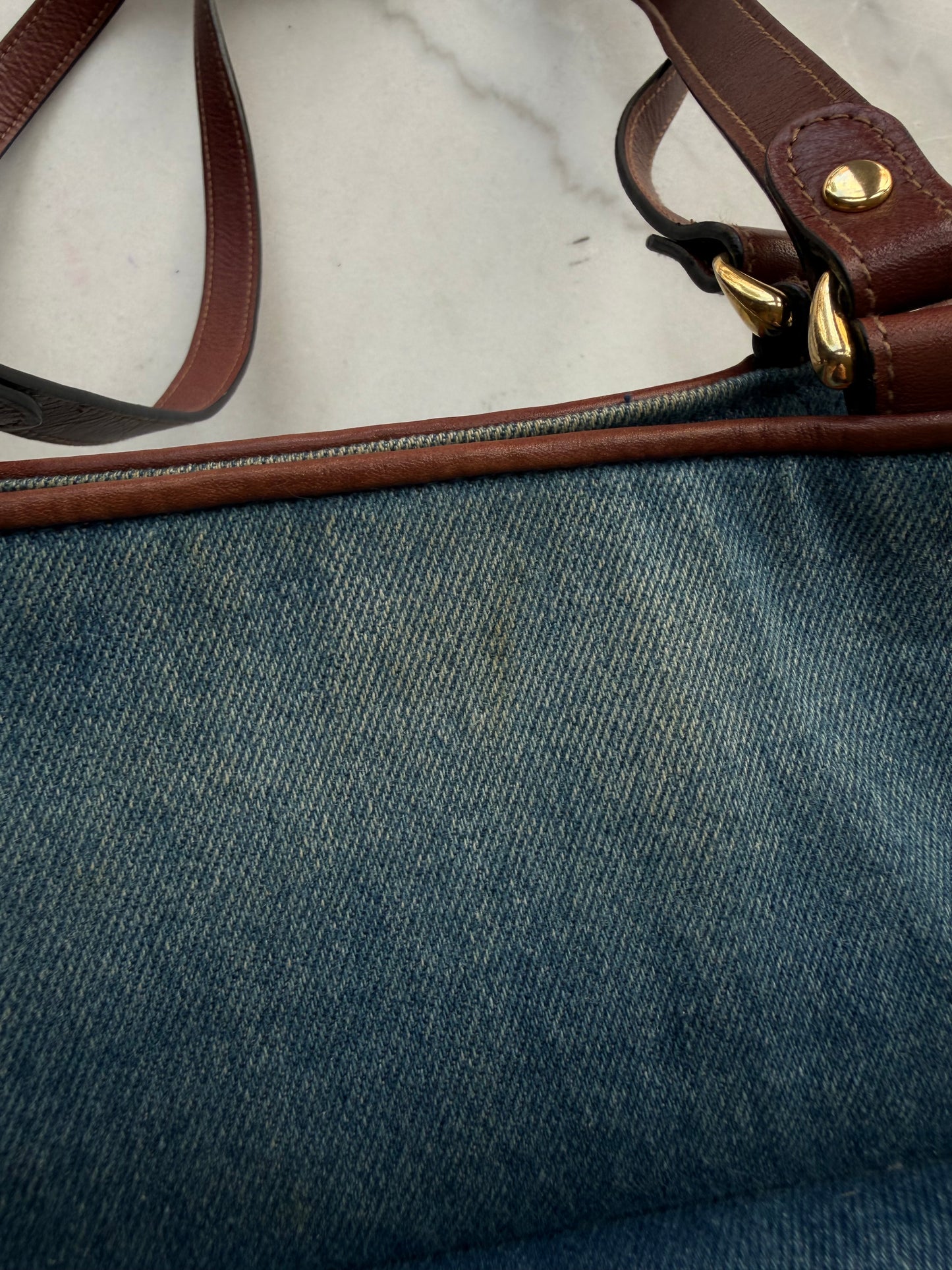 90s Etienne Aigner denim shoulder bag with leather trim