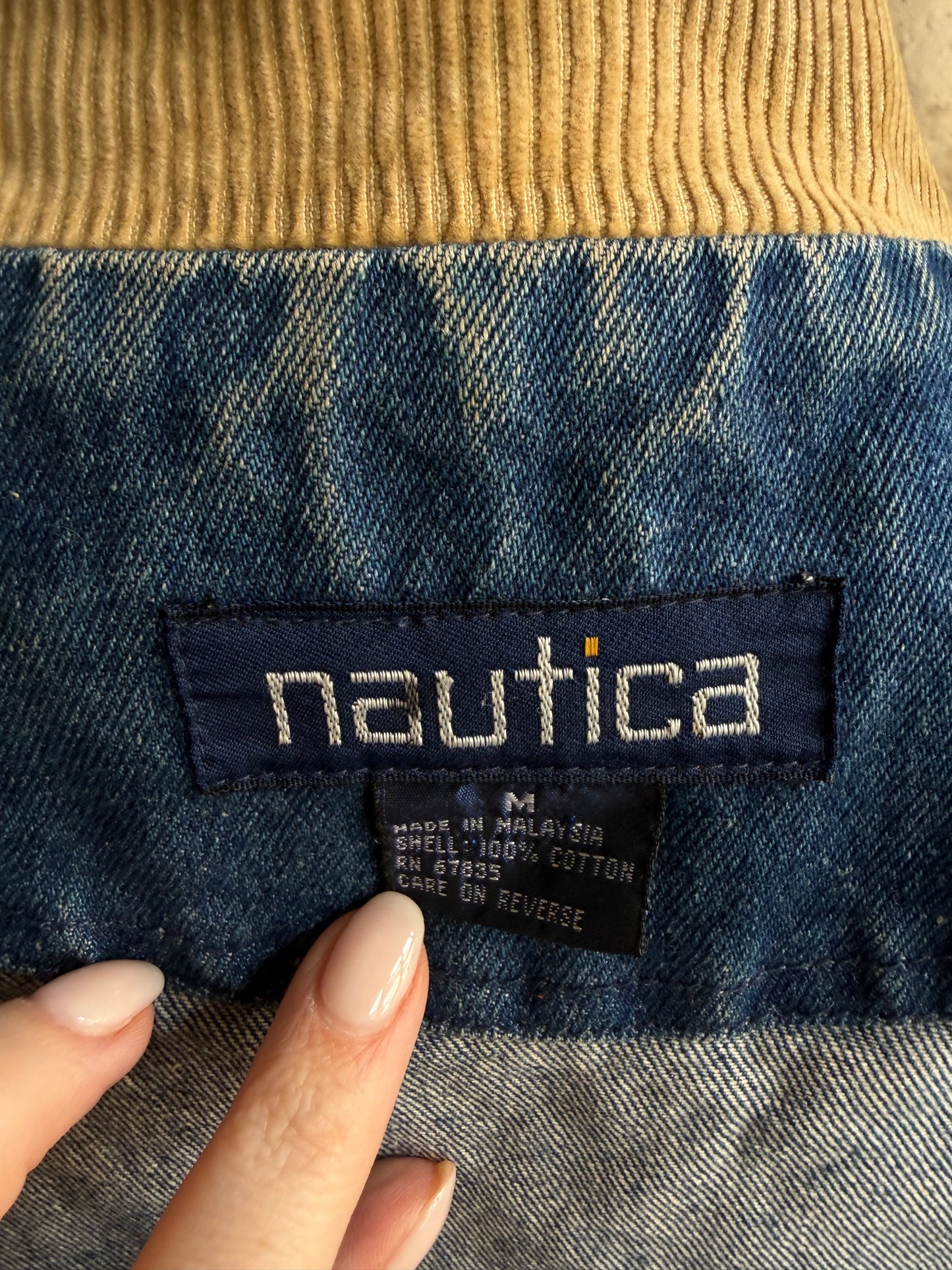 90s Nautica denim pea coat. Fits S-M