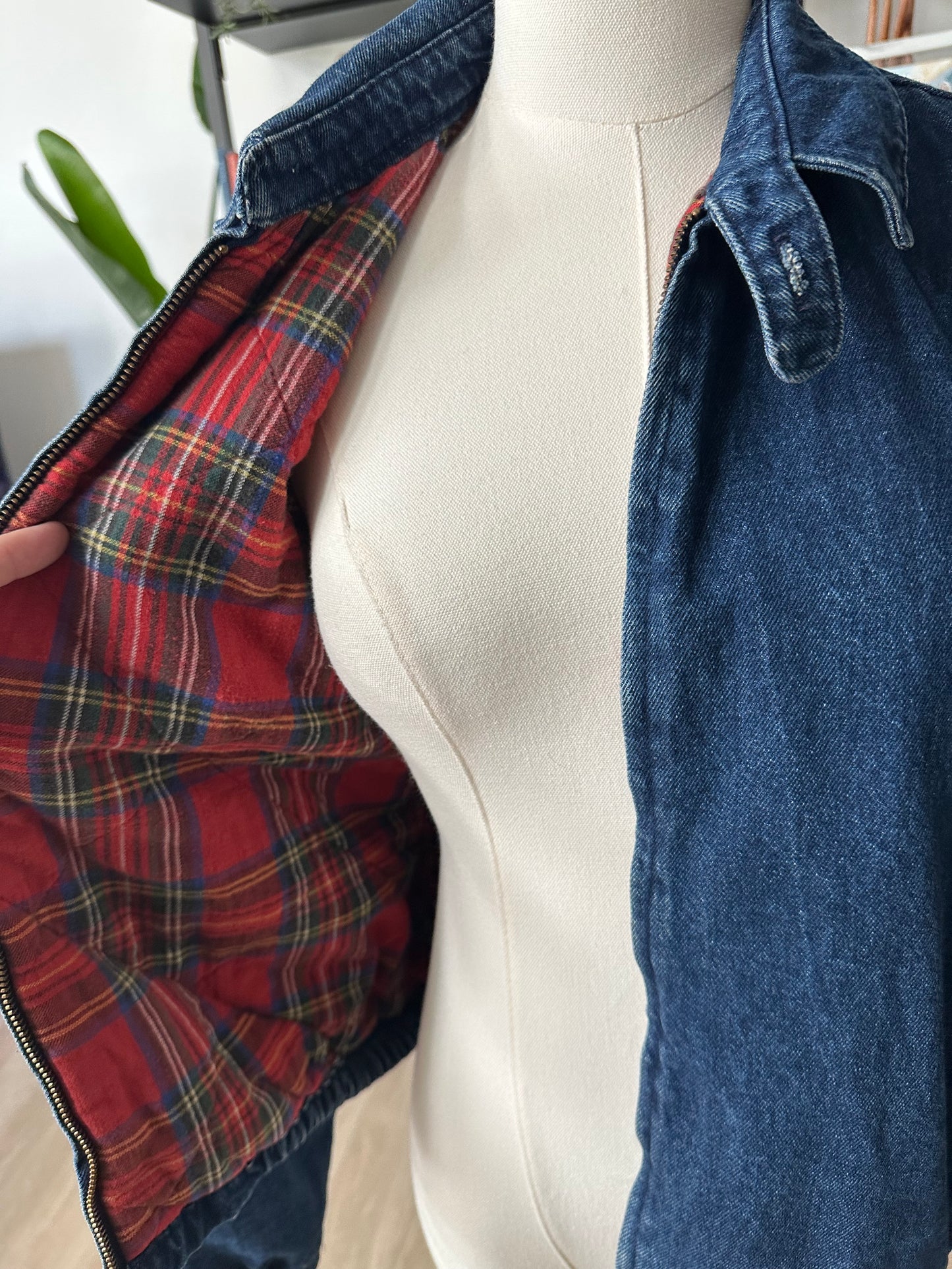 80s LL Bean denim flannel lined bomber. Made in the USA