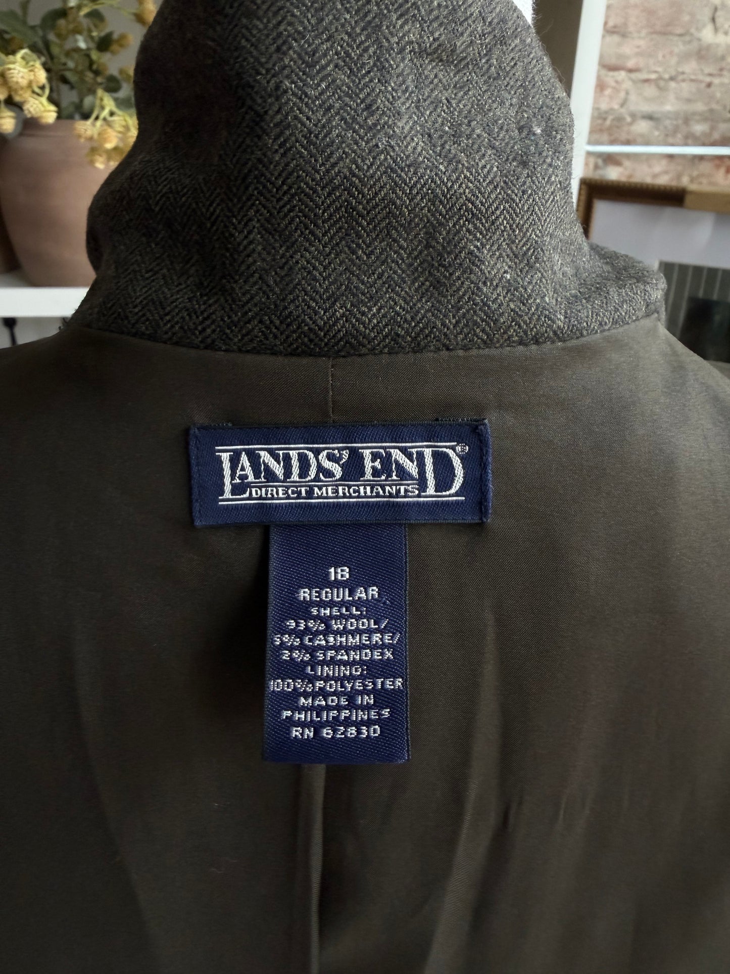 Lands End green wool cashmere blazer