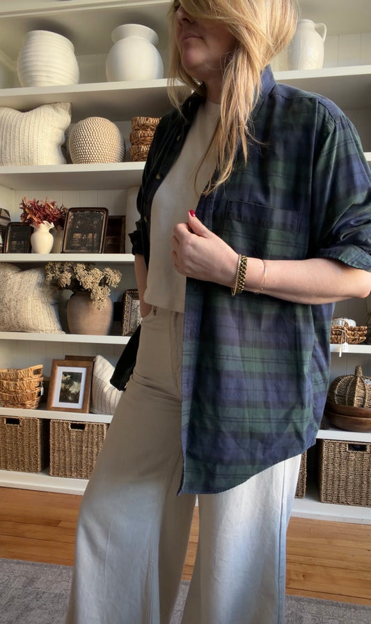 90s Nautica black watch plaid cotton button down