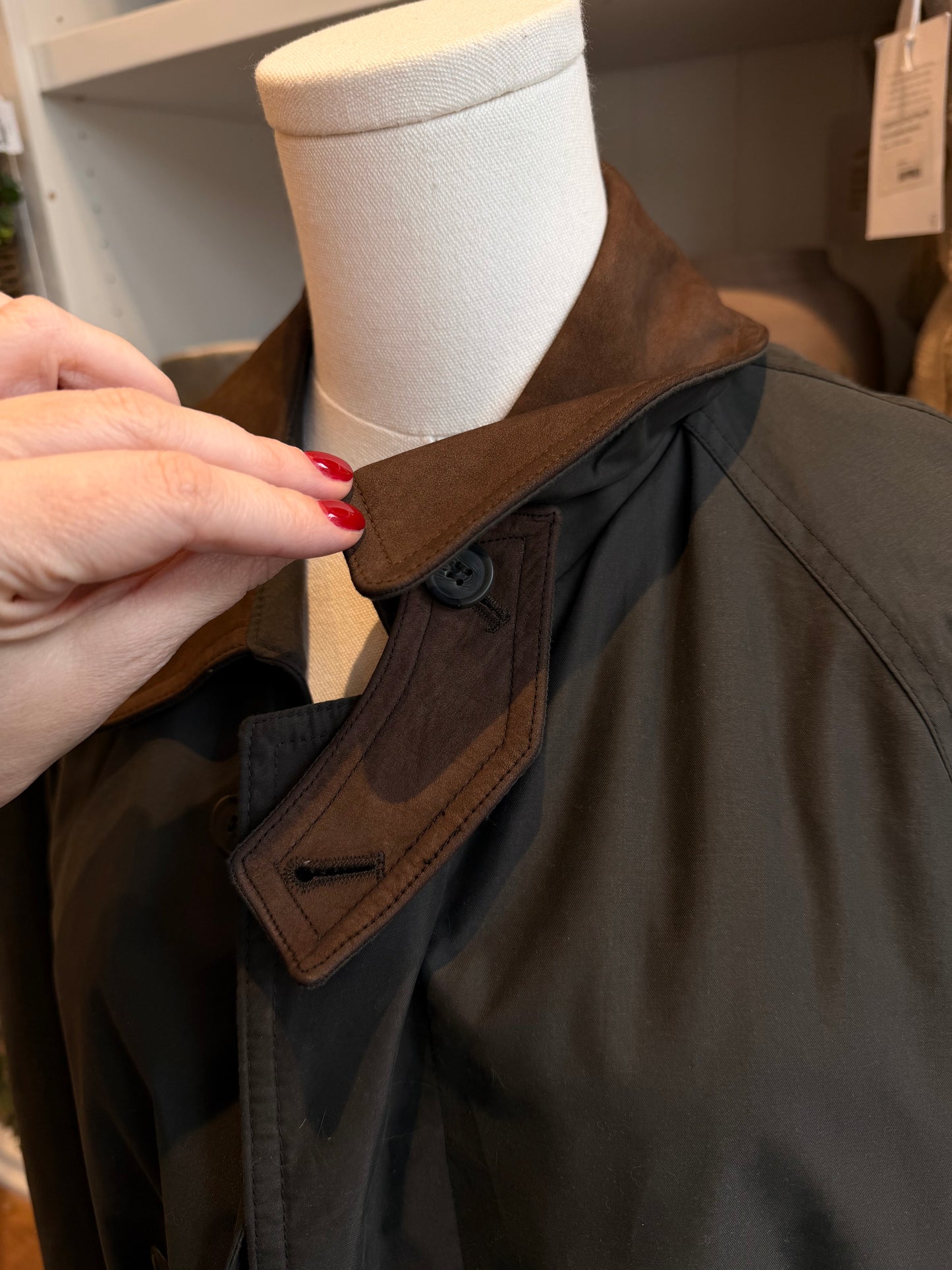 90s Chaps Ralph Lauren green trench with leather collar and removable wool lining