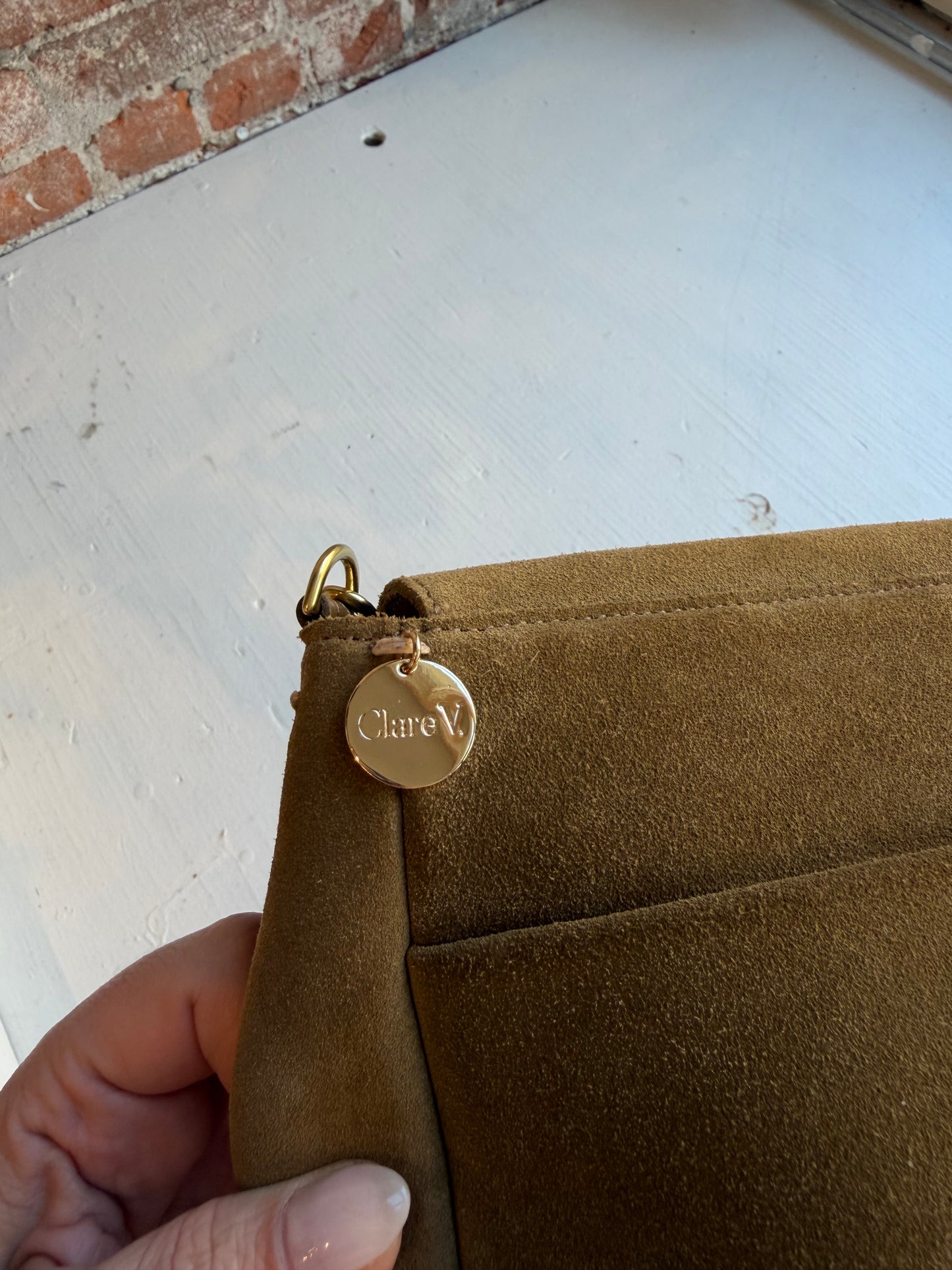 Clare V Turlock Louis in Oat suede (olive green)