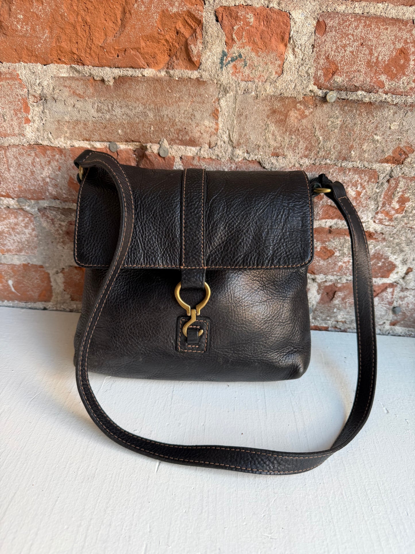 90s Lauren by Ralph Lauren black pebbled leather crossbody