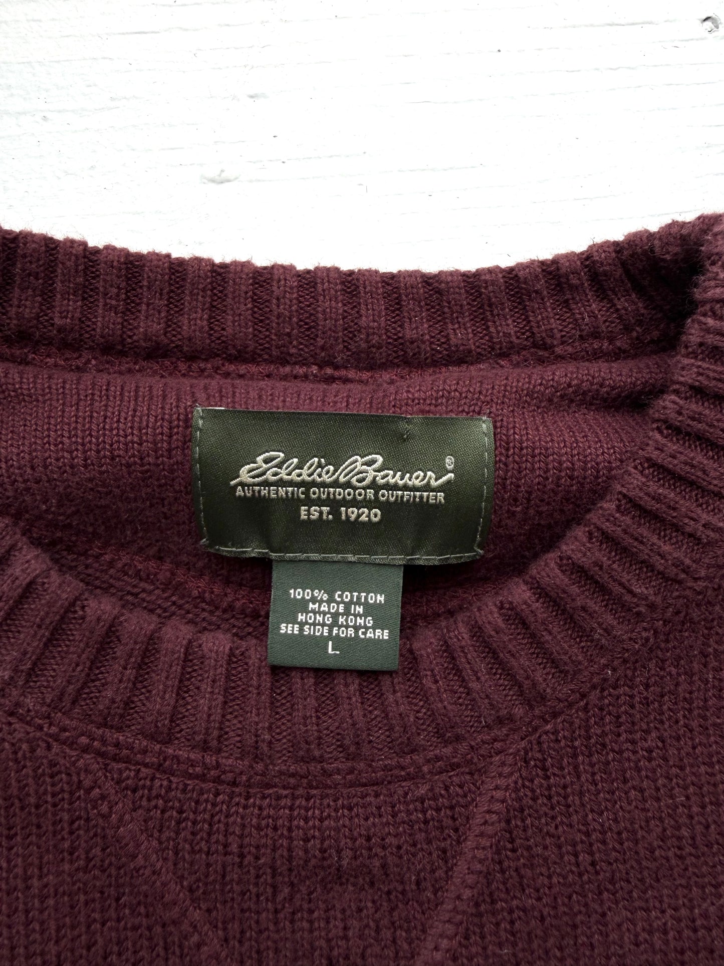 90s Eddie Bauer burgundy cotton sweater. Made in Hong Kong