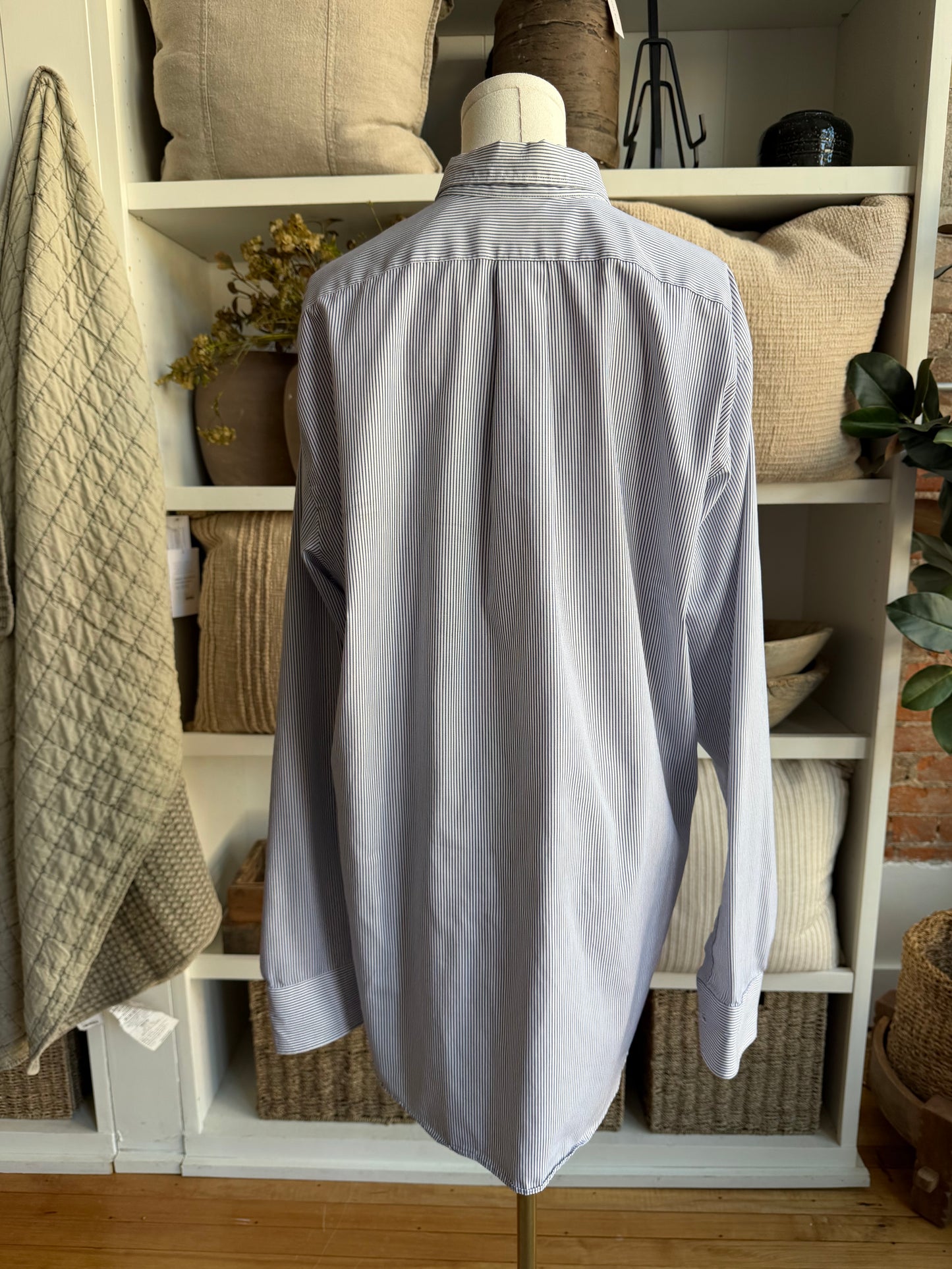 90s Geoffrey Beene blue and white stripe button down. Made in the USA