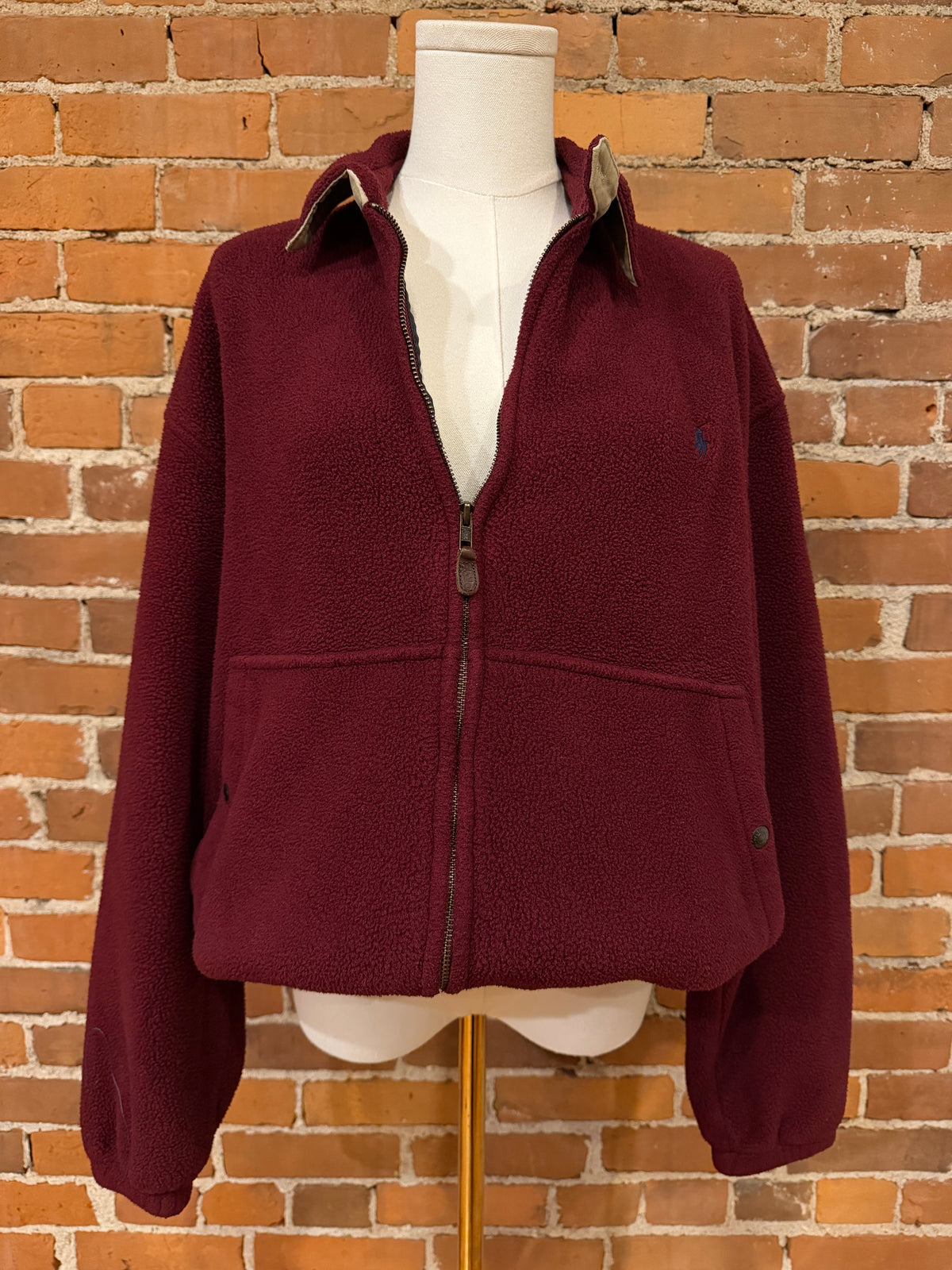 80s Polo Ralph Lauren burgundy fleece bomber. Made in the USA. Fits S-L