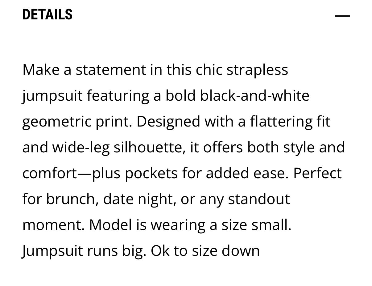 Hers & Mine wide leg strapless jumpsuit. Size small (runs big). Never worn