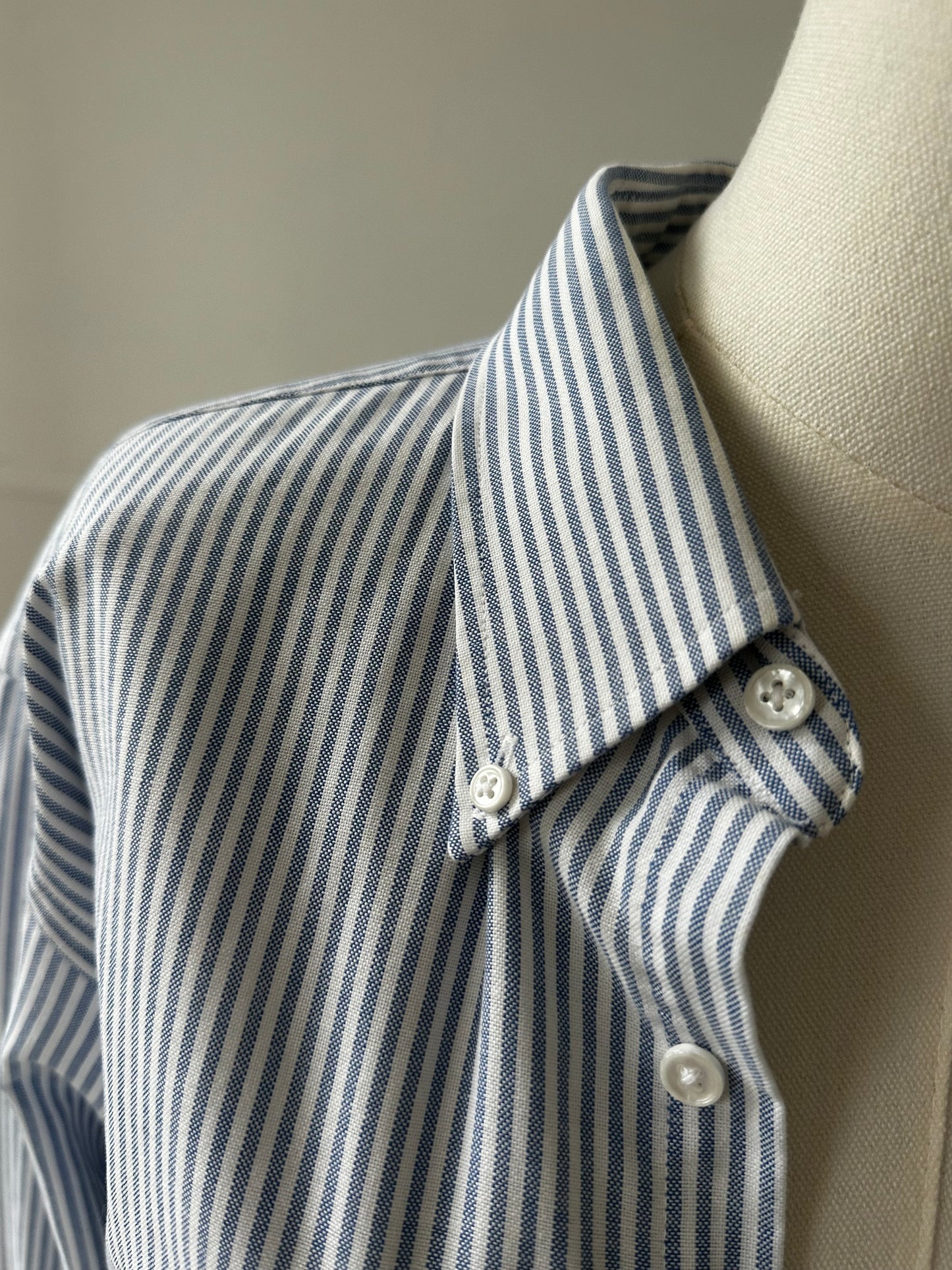 90s Stafford blue striped oxford. Made in USA