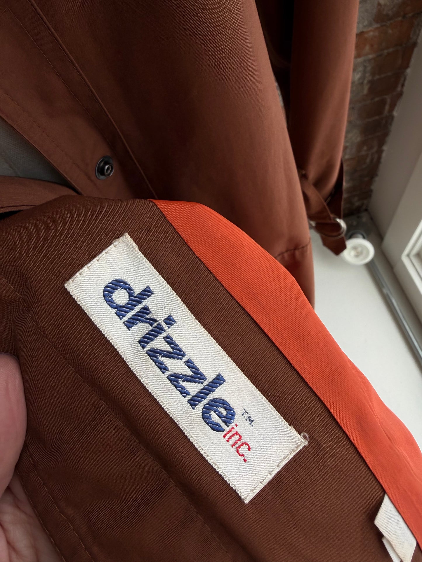 60s/70s Drizzle brown light weight trench. Made in USA