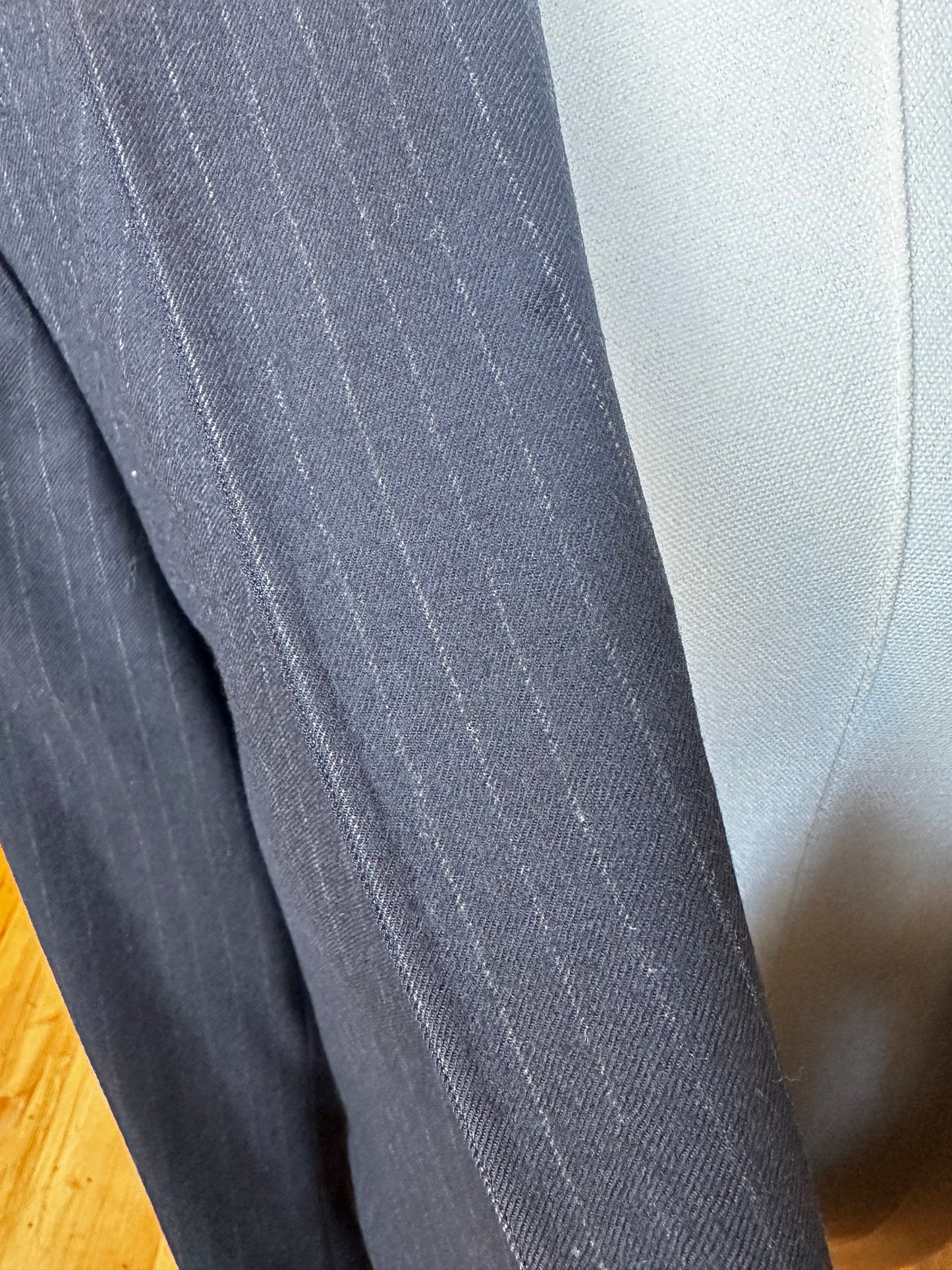 80s Lou Pollack navy wool pinstripe blazer. Made in Chicago