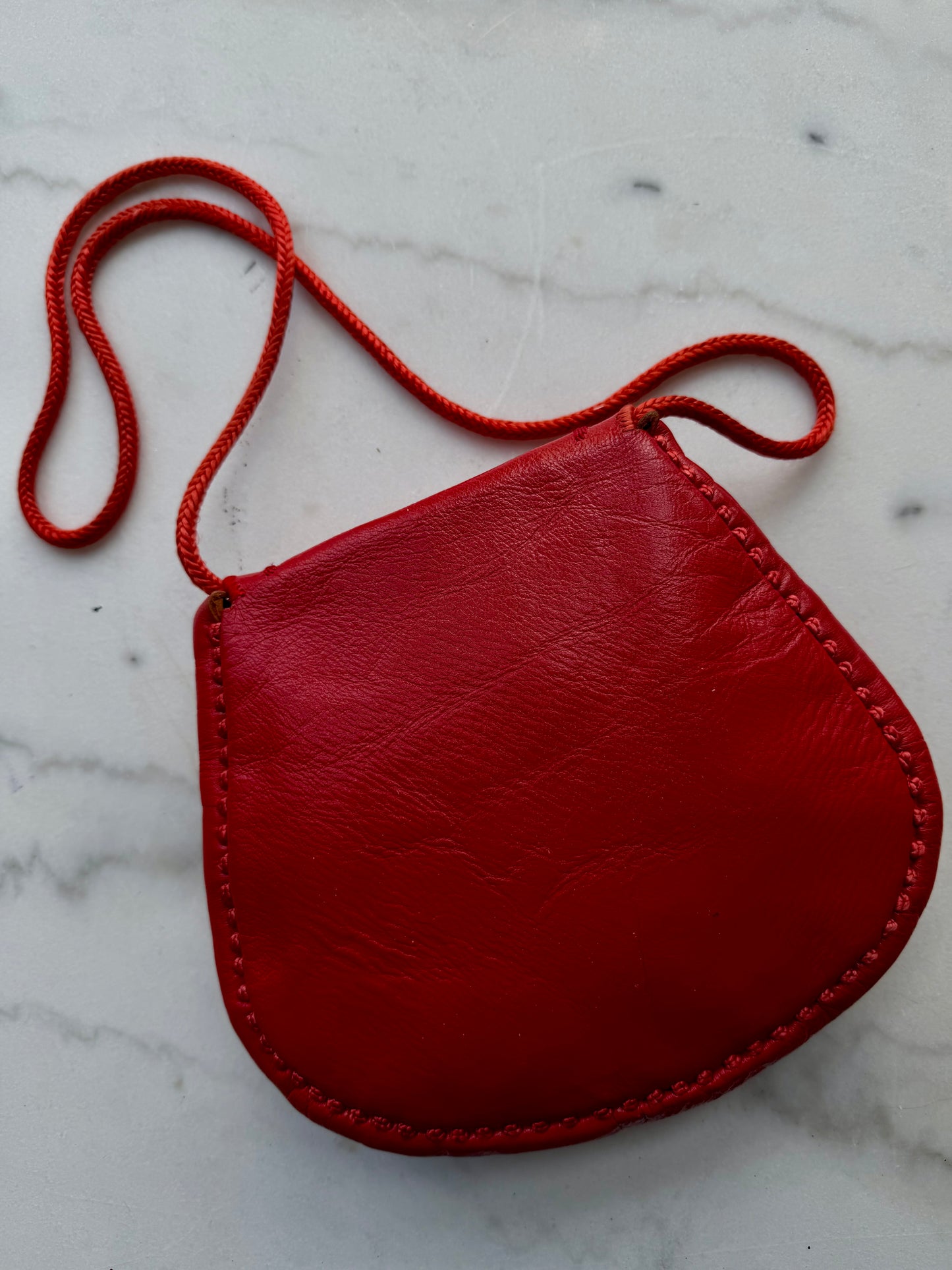 Vintage red leather embroidered crossbody. Sourced in Paris