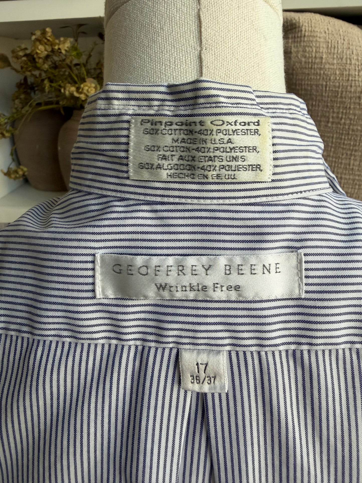 90s Geoffrey Beene blue and white stripe button down. Made in the USA