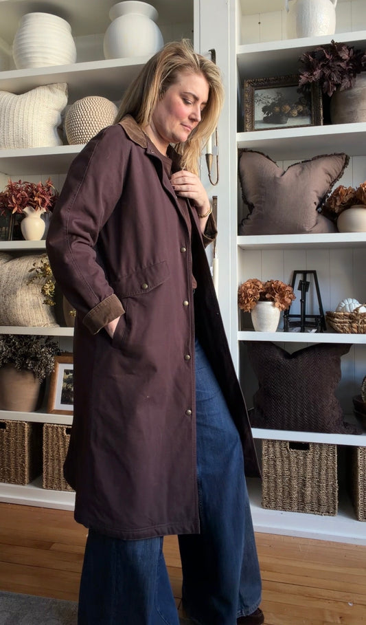 00s LL Bean long insulated brown chore coat. Fits XS-M petite
