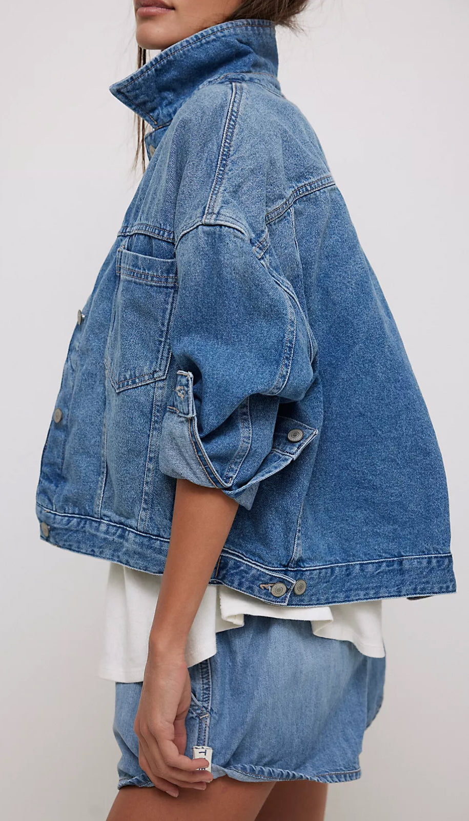 Free People Opal Swing Denim Jacket in Cowboy Romance. Size Medium