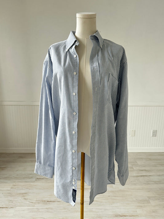 90s Stafford blue striped oxford. Made in USA