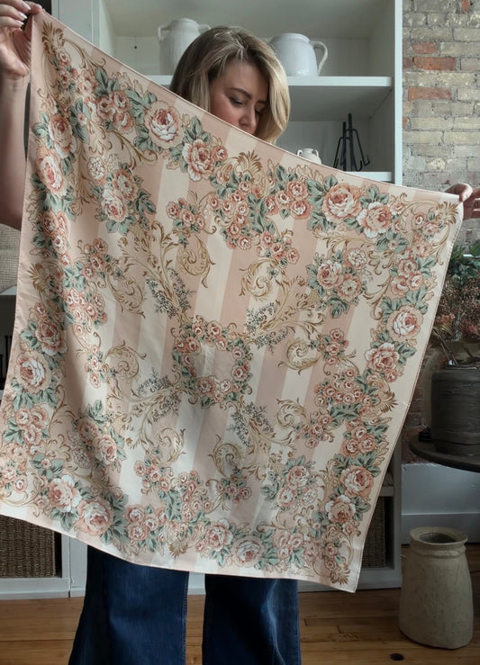90s Ralph Lauren floral stripe silk scarf