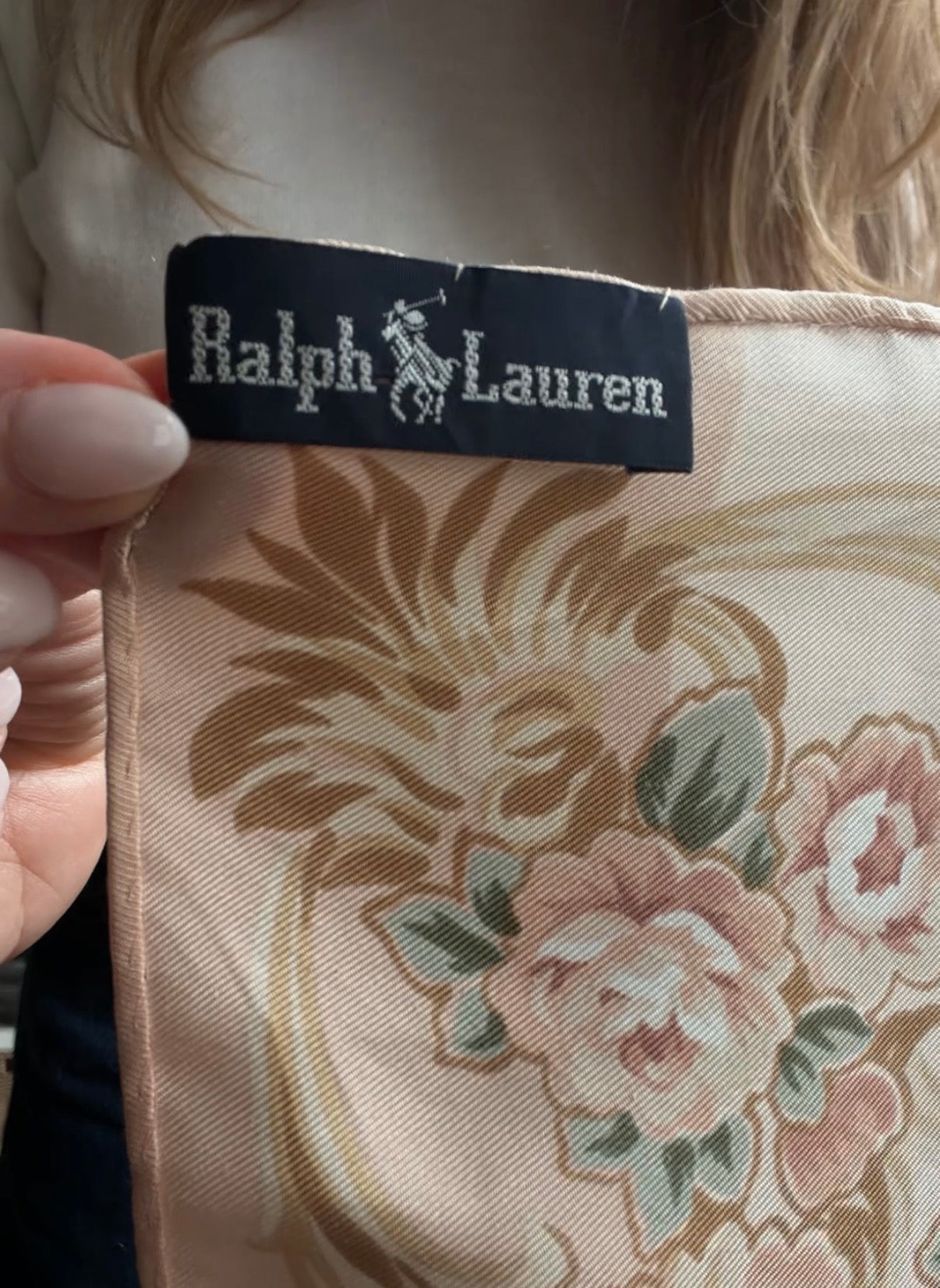 90s Ralph Lauren floral stripe silk scarf