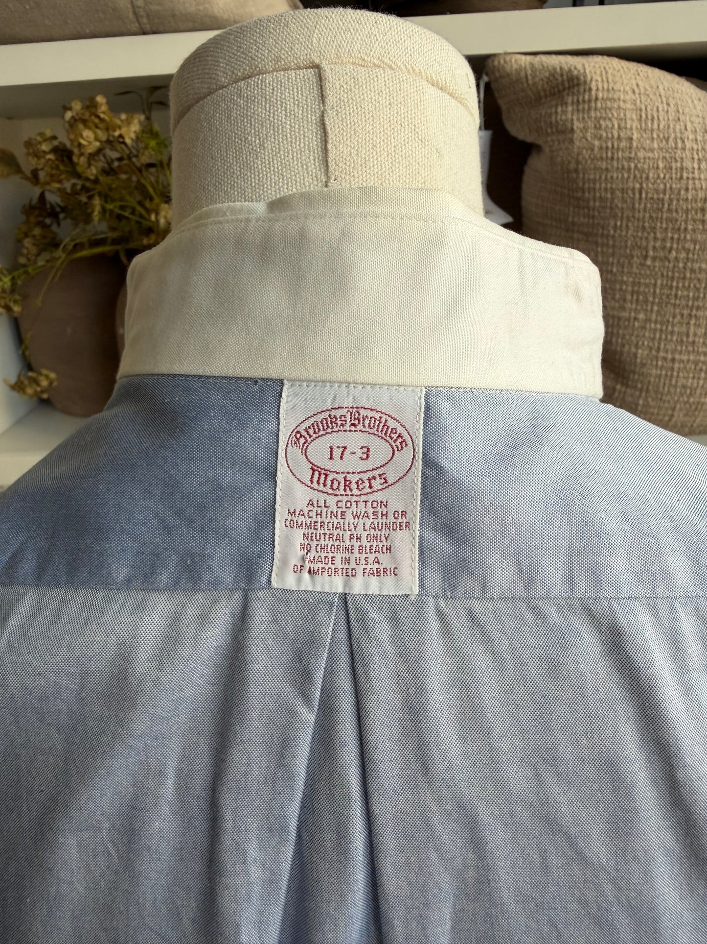 90s Brooks Brothers blue poplin with white collar. Made in the USA