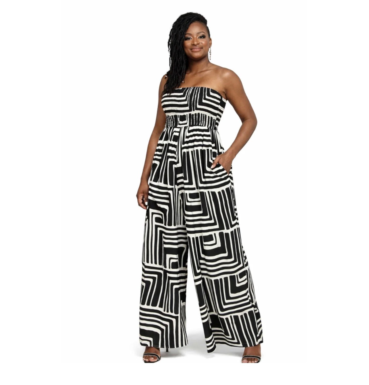 Hers & Mine wide leg strapless jumpsuit. Size small (runs big). Never worn