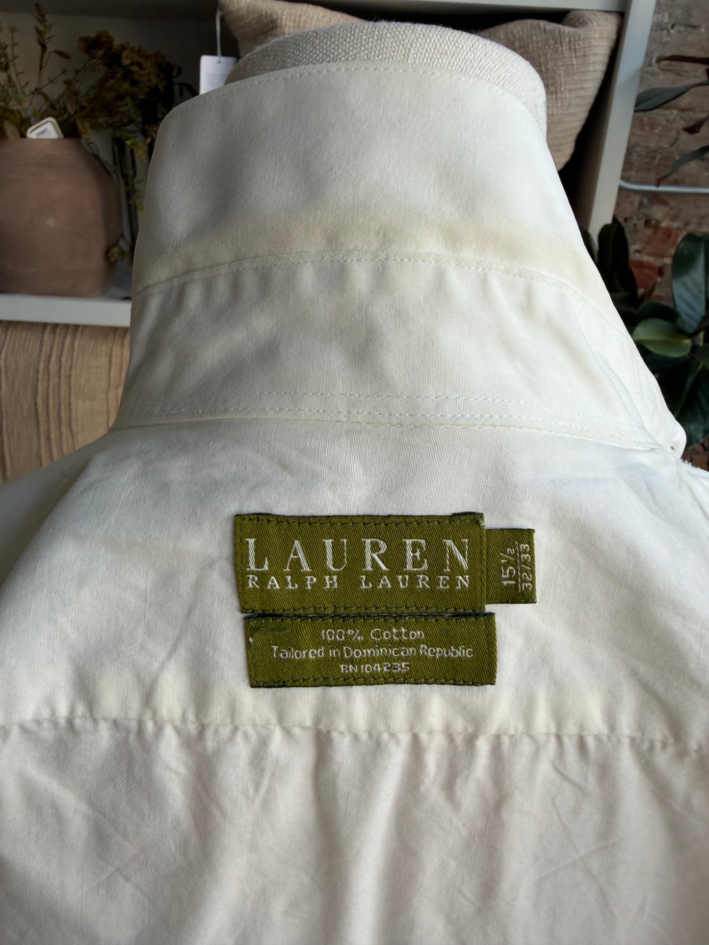90s Lauren Ralph Lauren cream pleated cotton button down with French cuffs