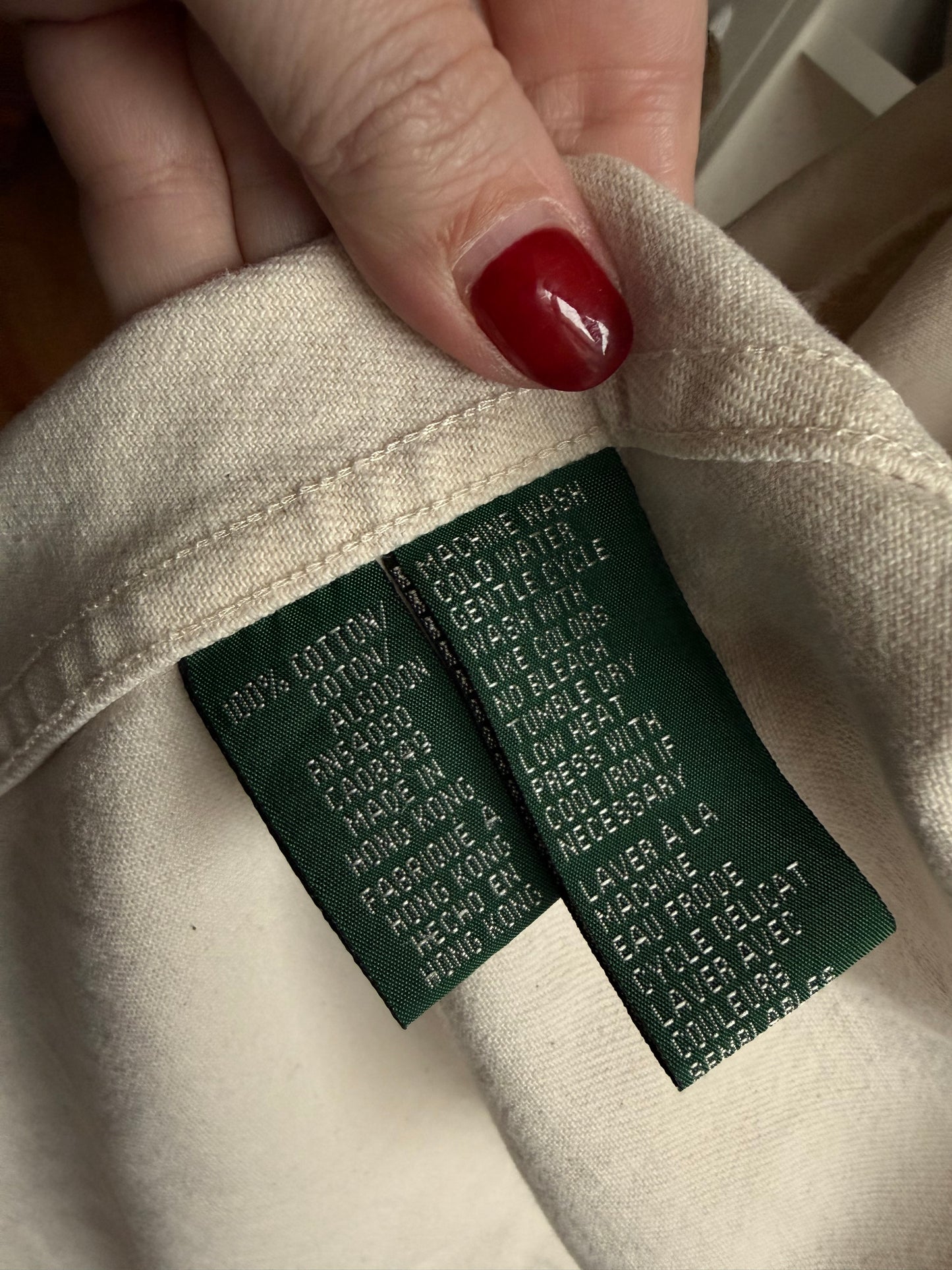 90s Lauren Ralph Lauren cream denim chore coat. Made in Hong Kong