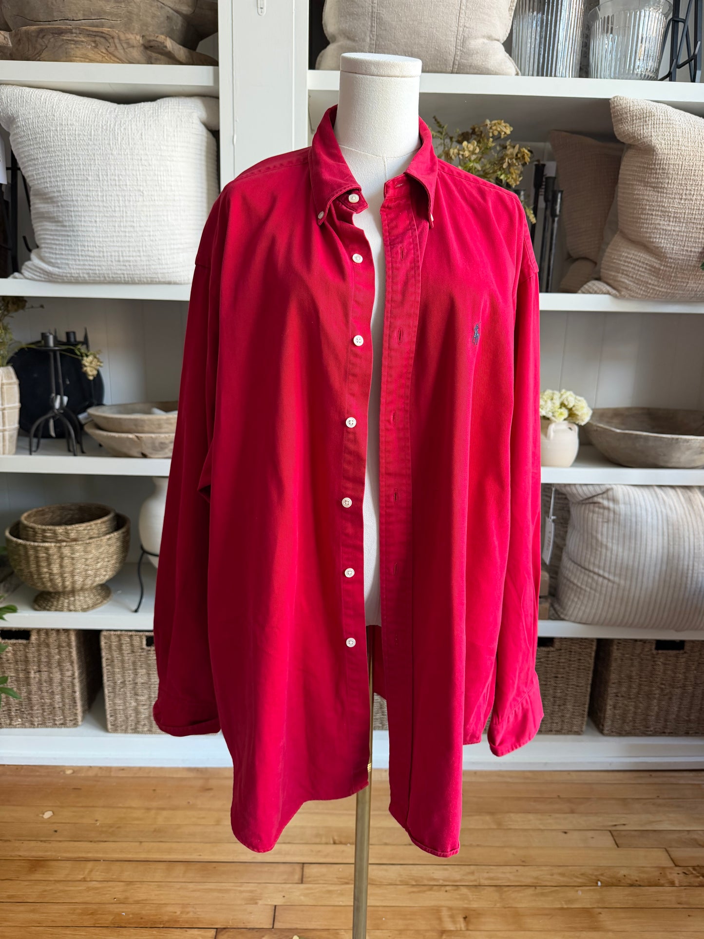 90s Ralph Lauren red cotton button down