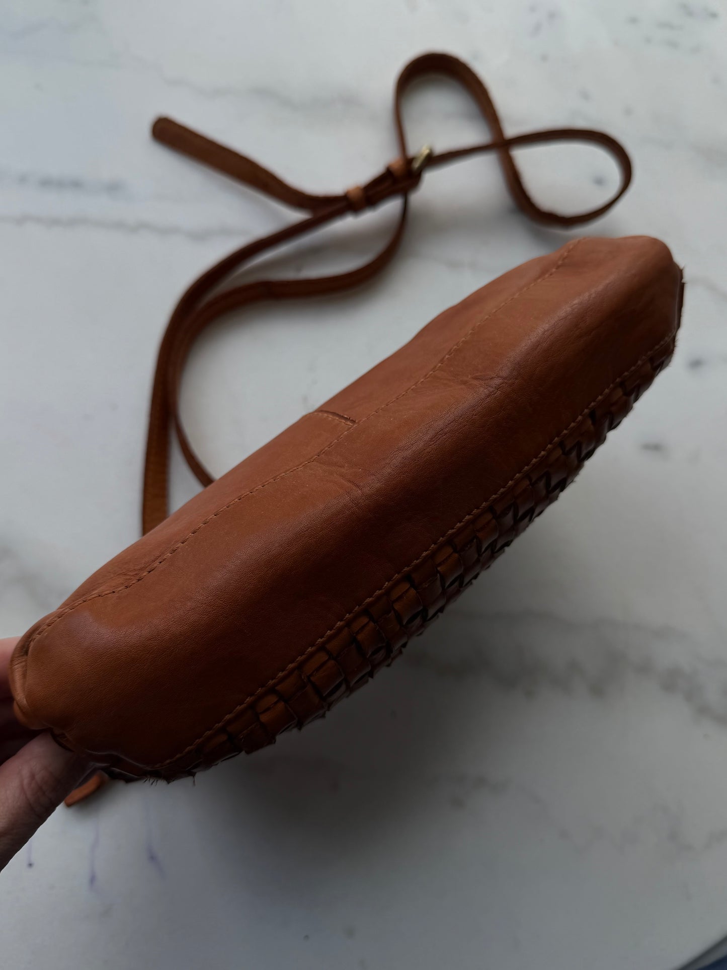 Marta Ponti leather woven crossbody with removable strap