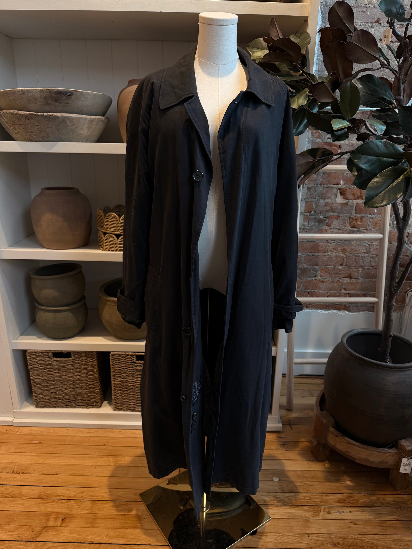 90s J. Ferrar black drape trench with zip out lining