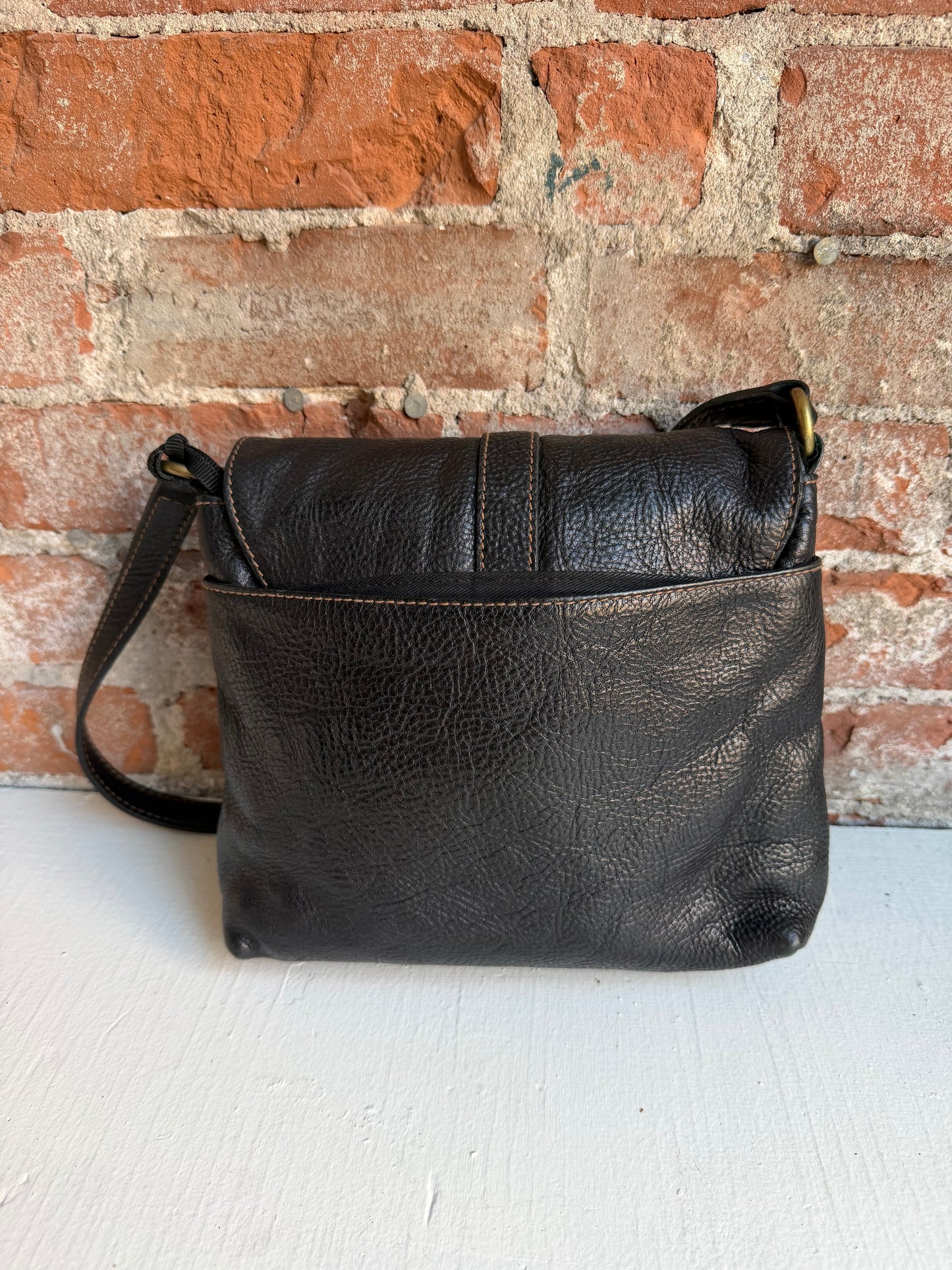 90s Lauren by Ralph Lauren black pebbled leather crossbody