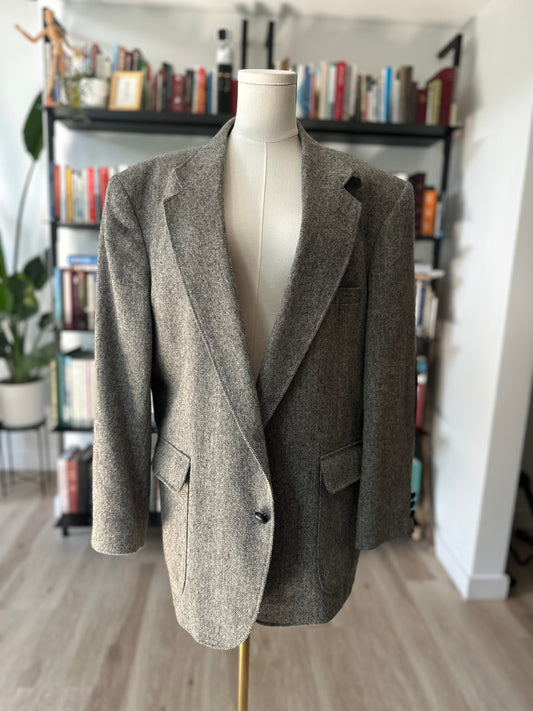 80s Executive Collection wool tweed blazer with suede elbow patches
