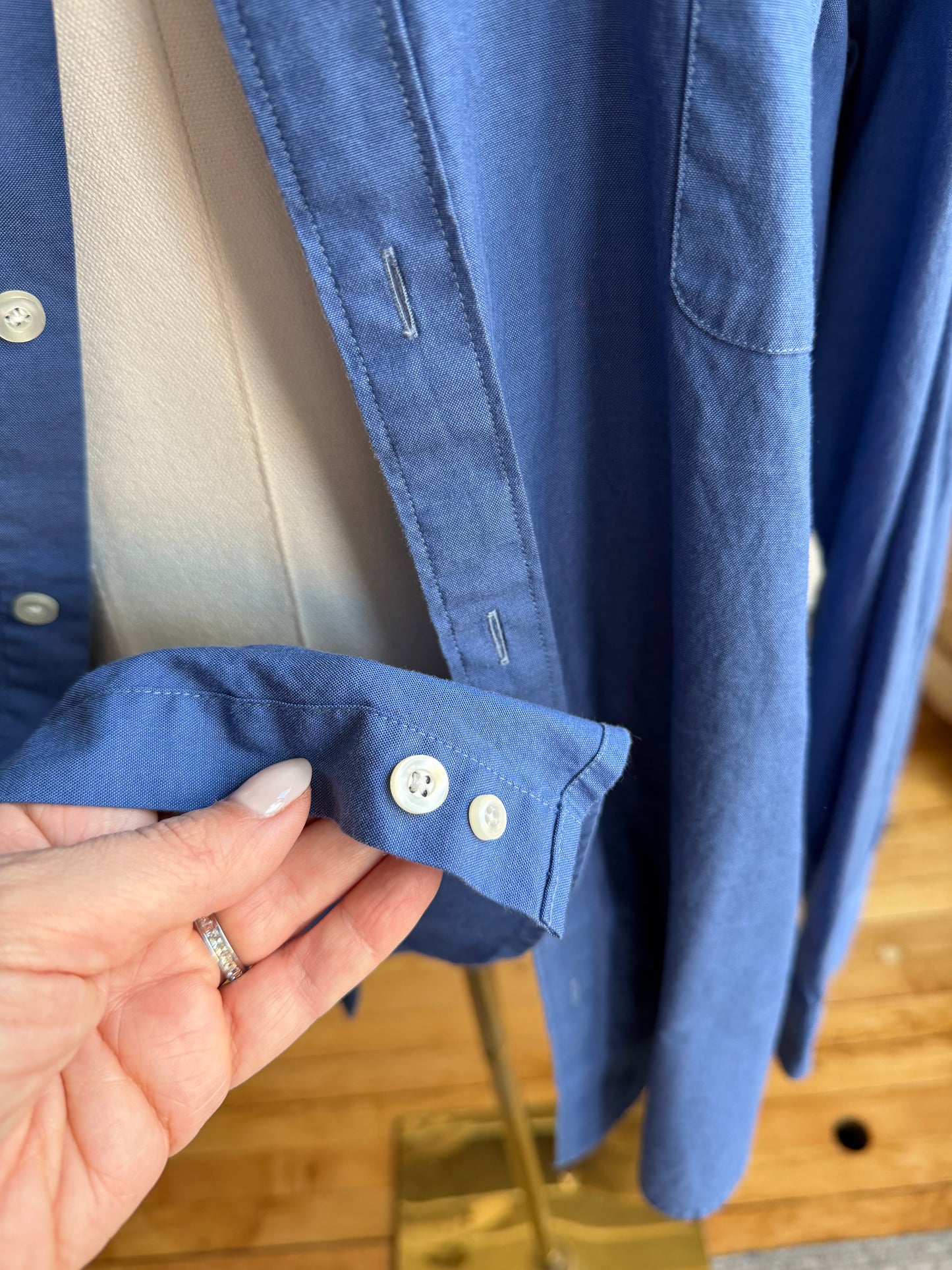00s Claiborne blue cotton button down.