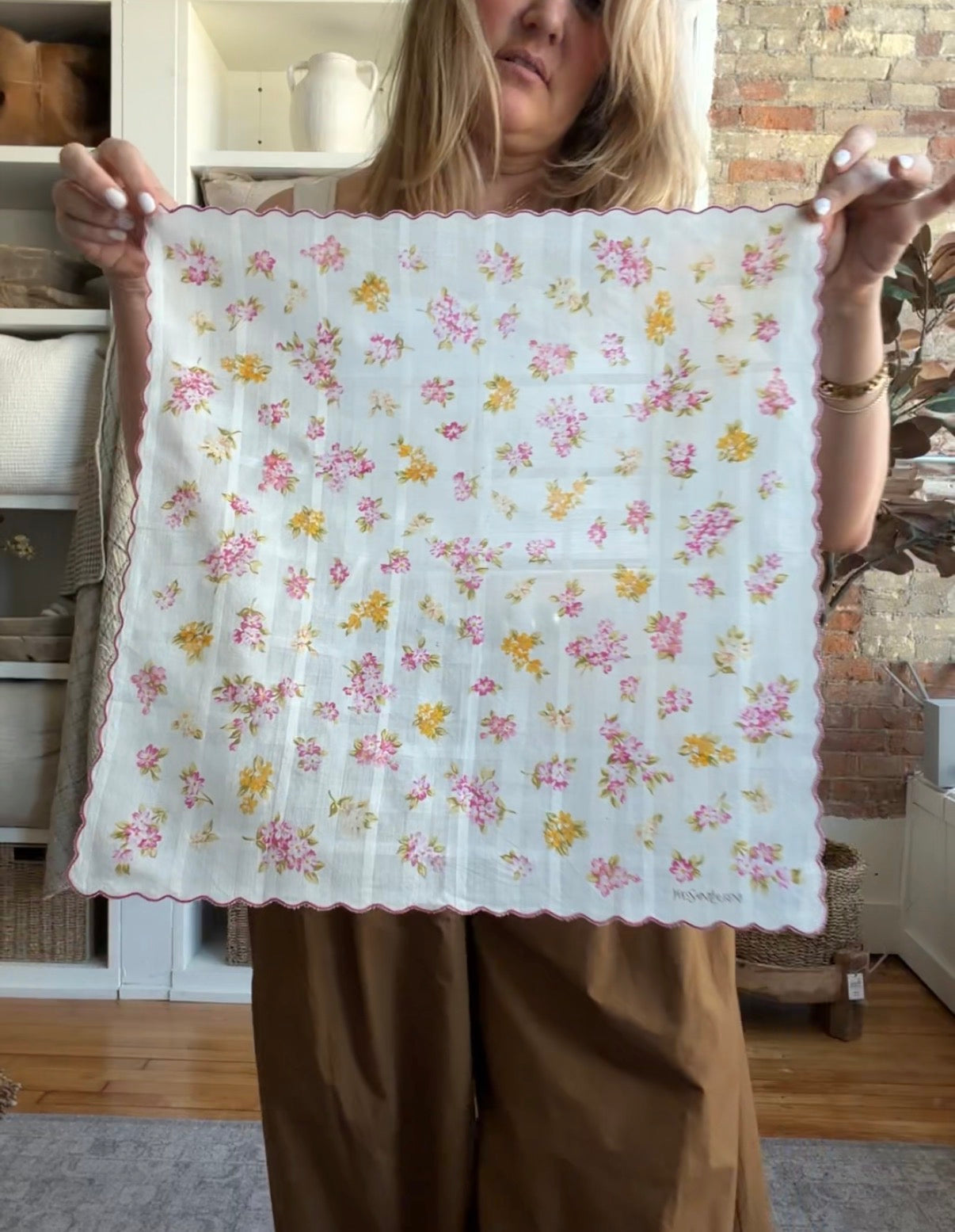 #15 Vintage Yves Saint Laurent cotton scarf with scalloped edges