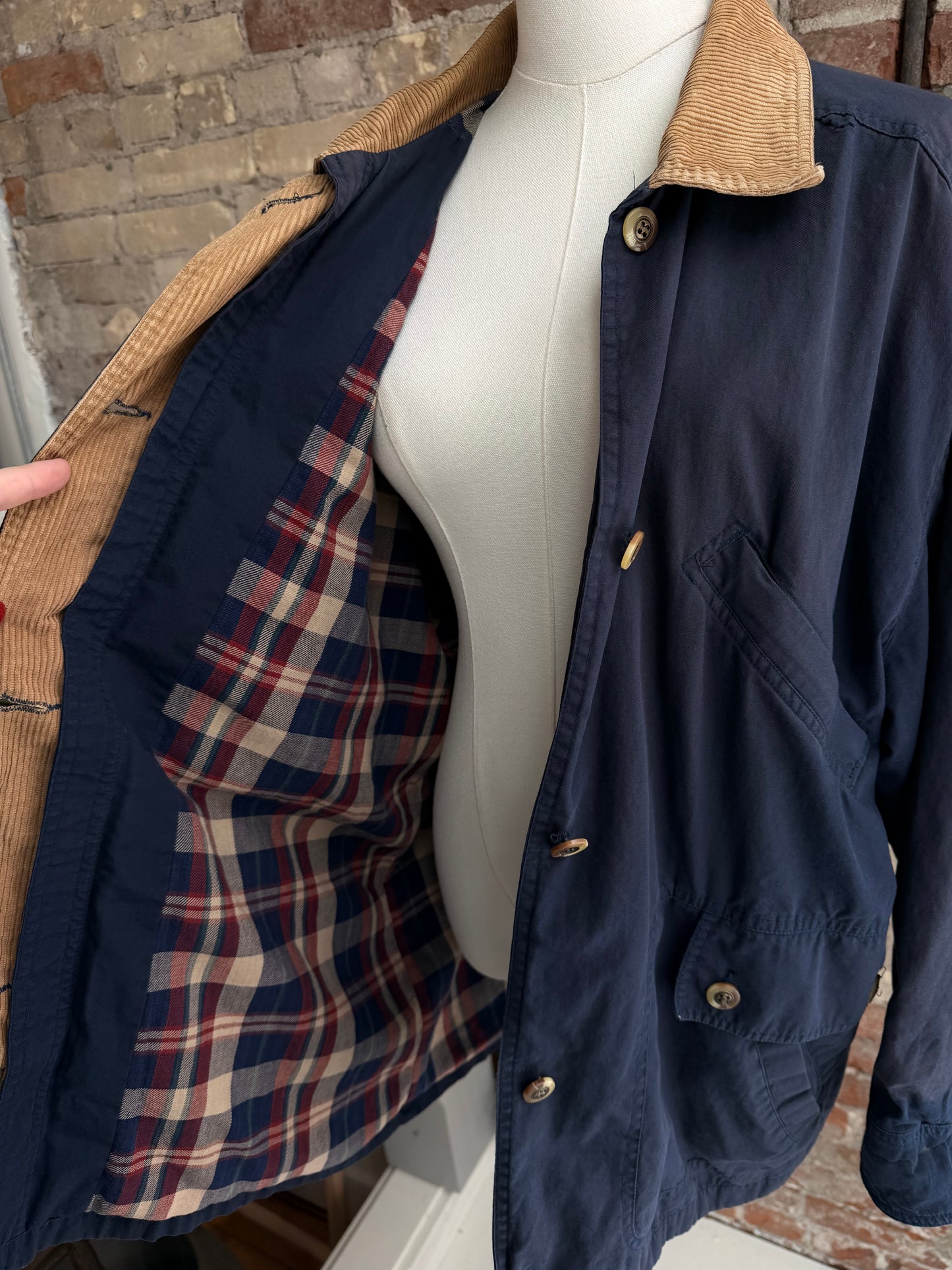 90s Rubbish navy barn coat. Made in Hong Kong