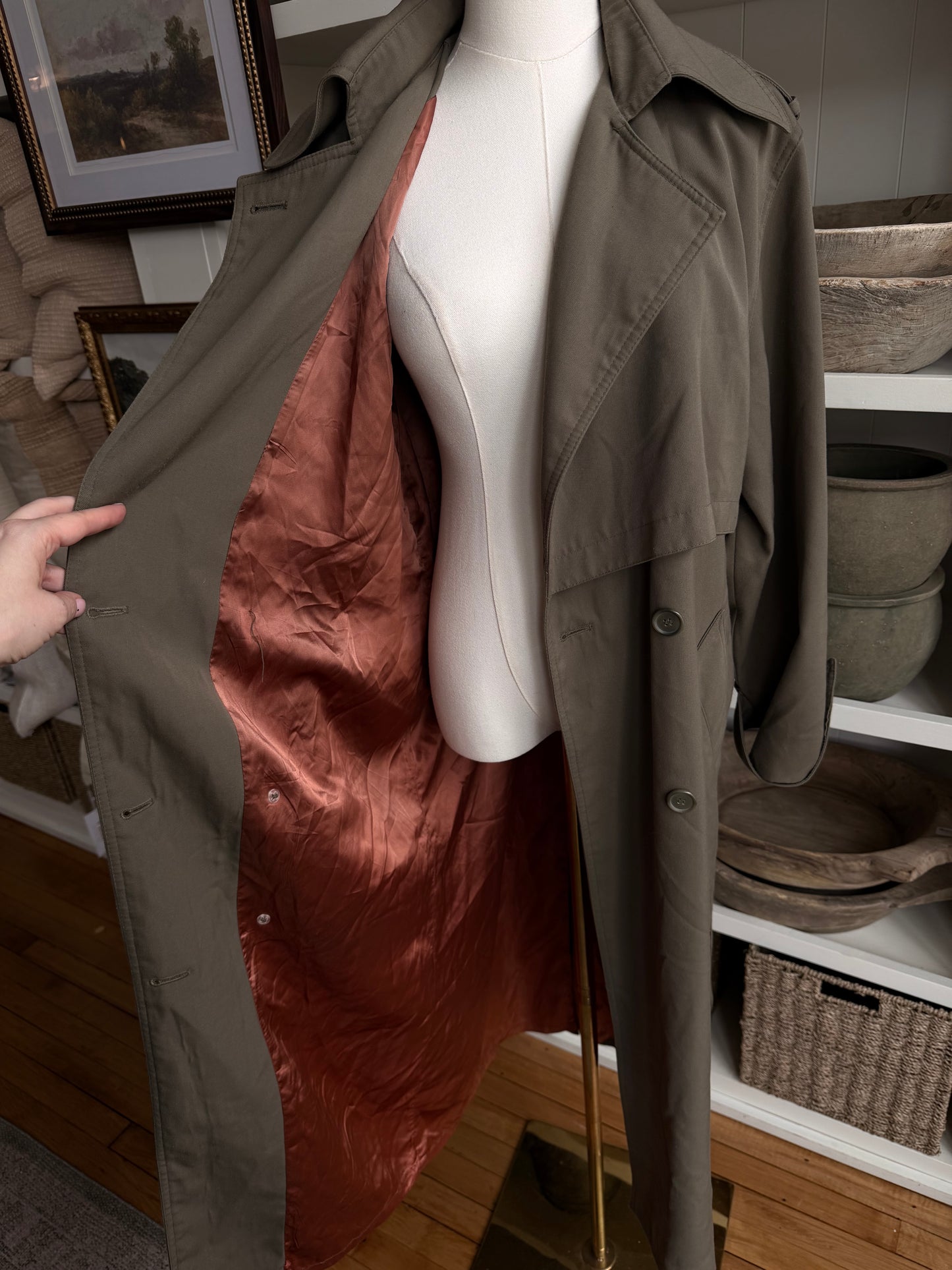 80s Gallery green trench. Made in Korea