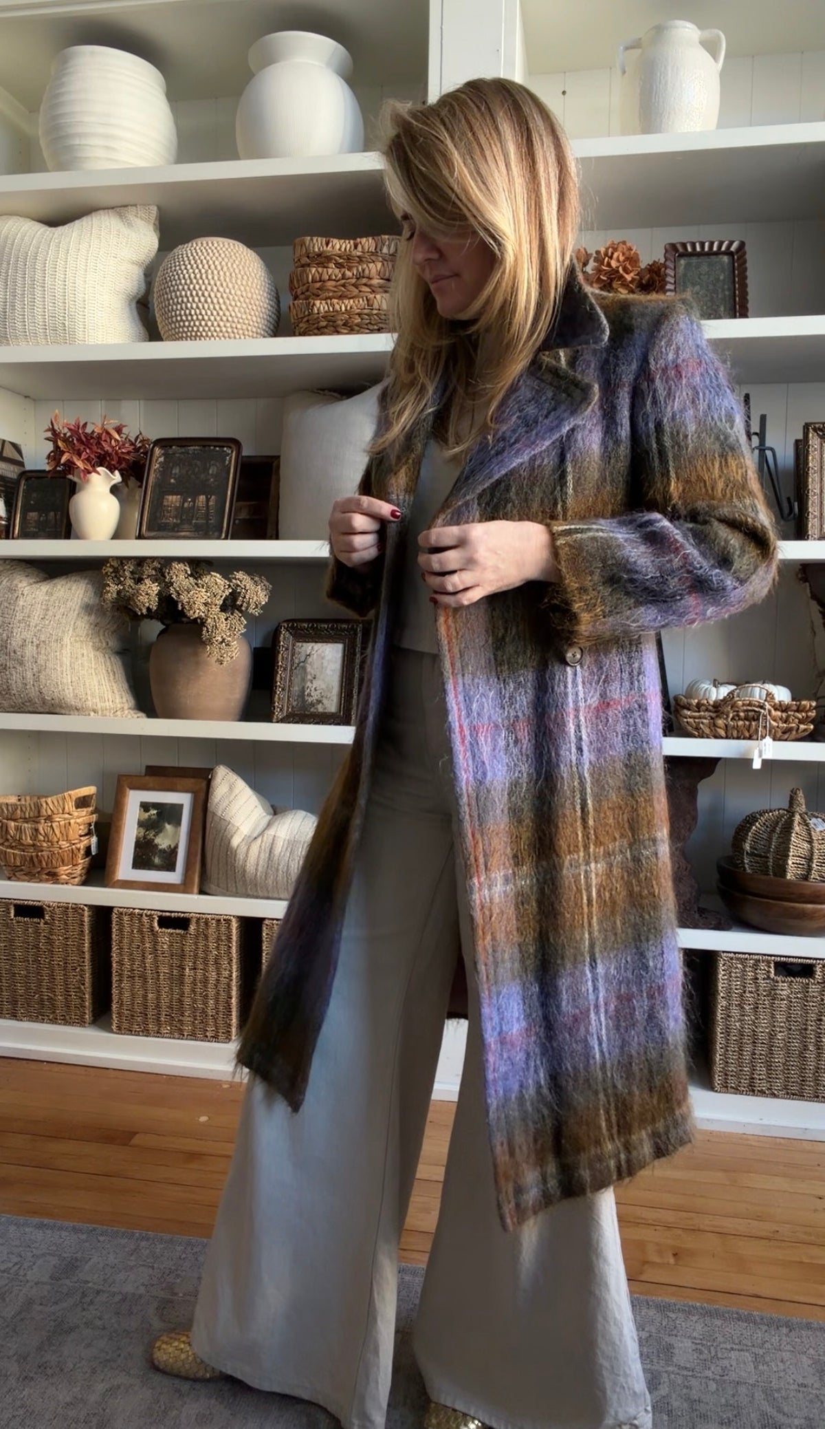 Vintage Mohair/wool plaid overcoat. Made in Scotland
