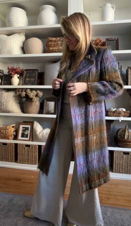 Vintage Mohair/wool plaid overcoat. Made in Scotland