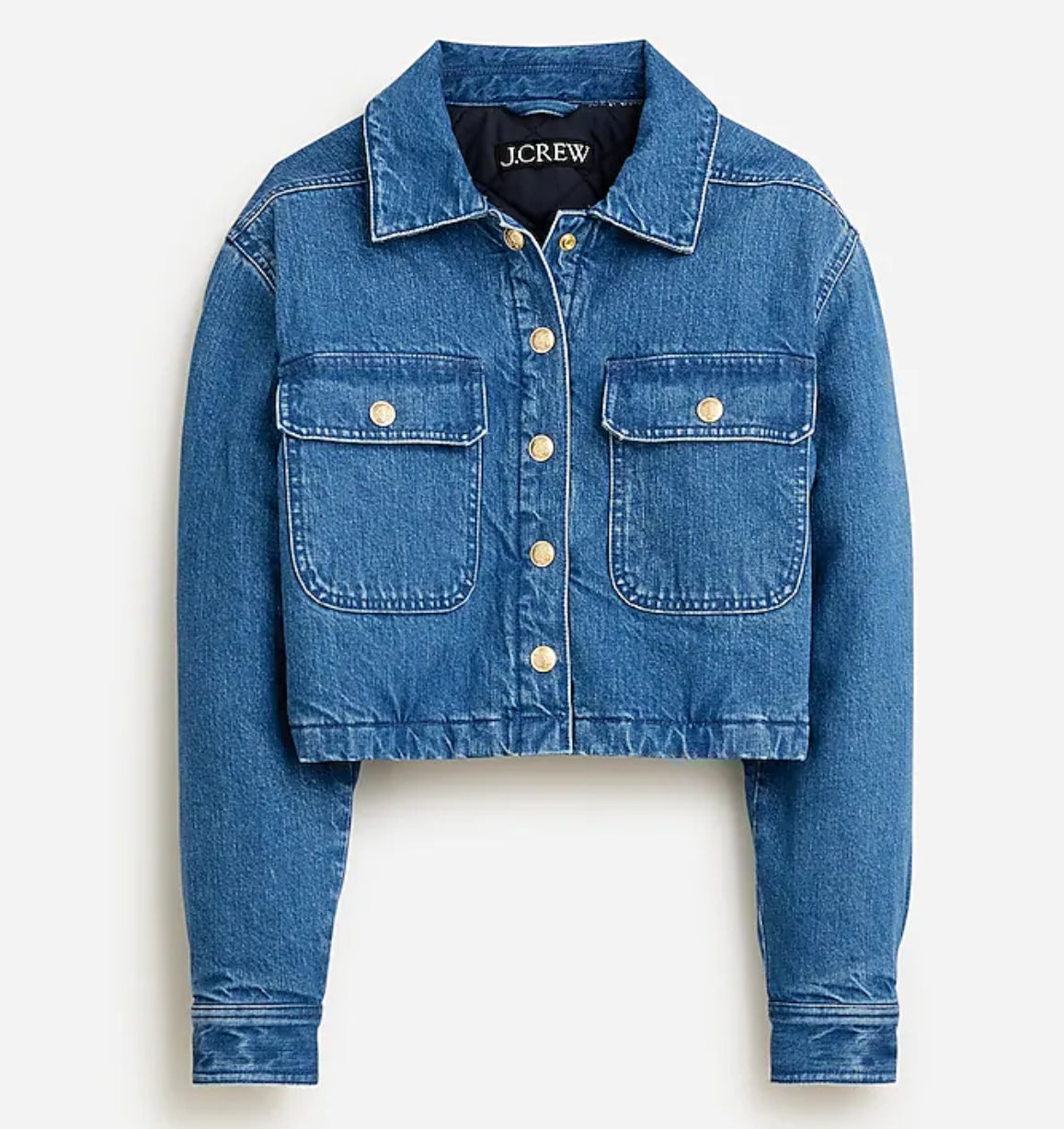 JCrew cropped denim puffer jacket. NWT