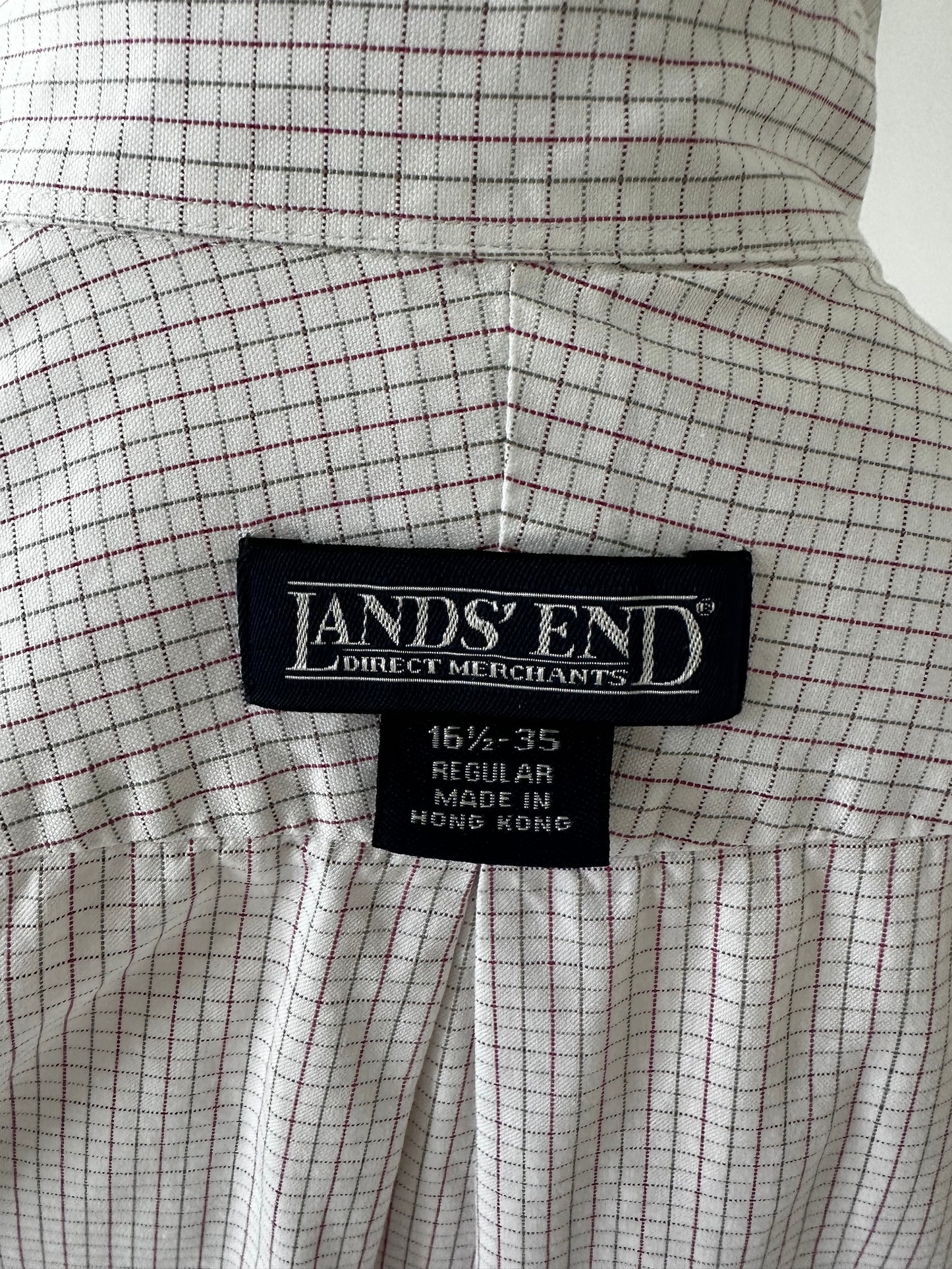 Lands’ End plaid light weight Oxford. Made Hong Kong