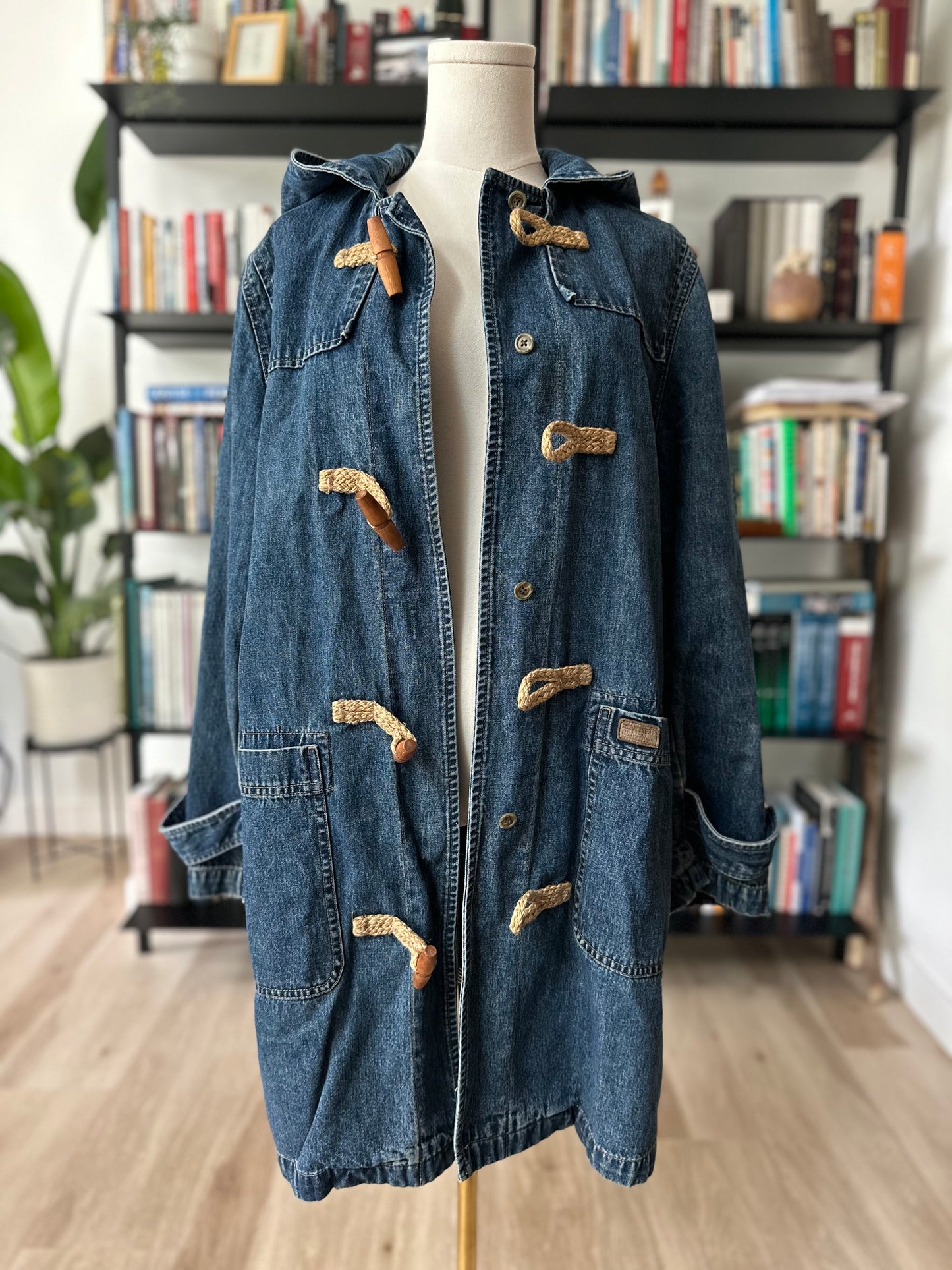 90s Lauren Jeans Co denim toggle coat. Made in Hong Kong