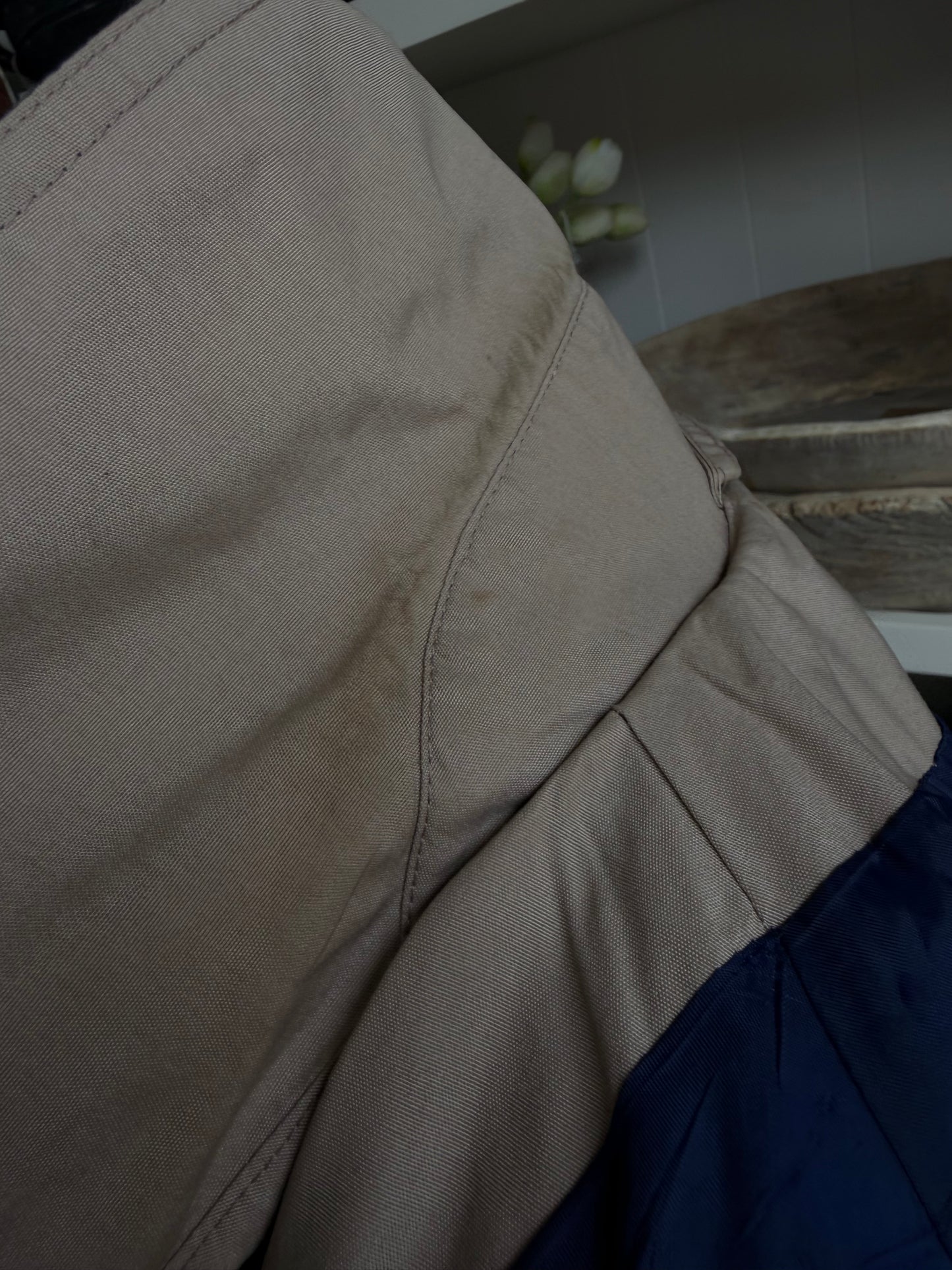 90s J.Galley khaki trench with navy details