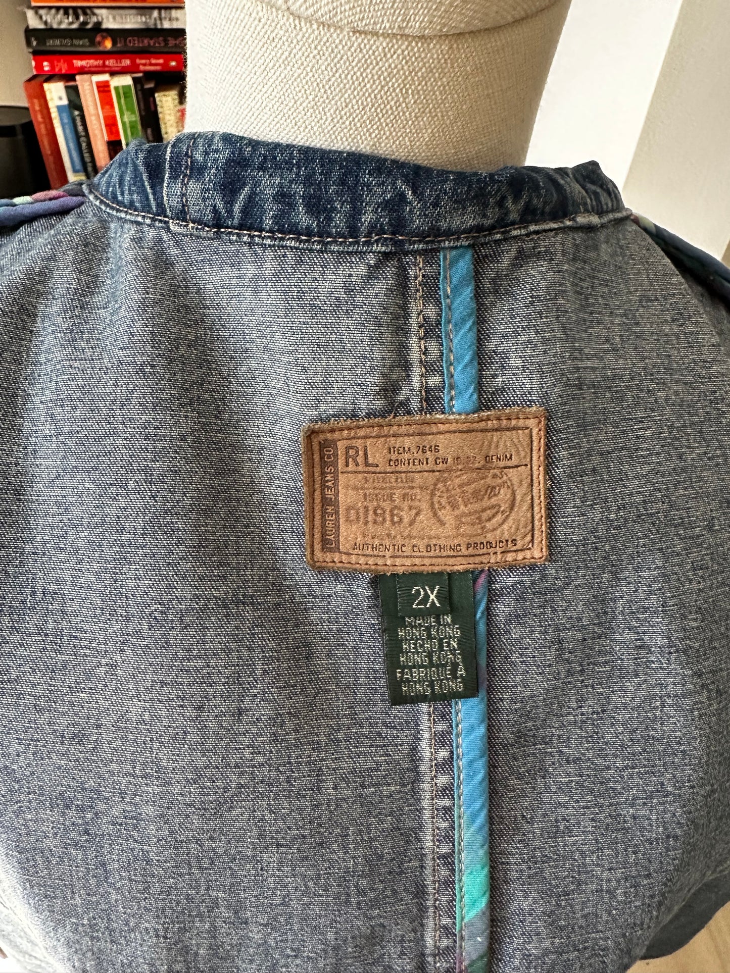 90s Lauren by Ralph Lauren denim toggle coat with hood