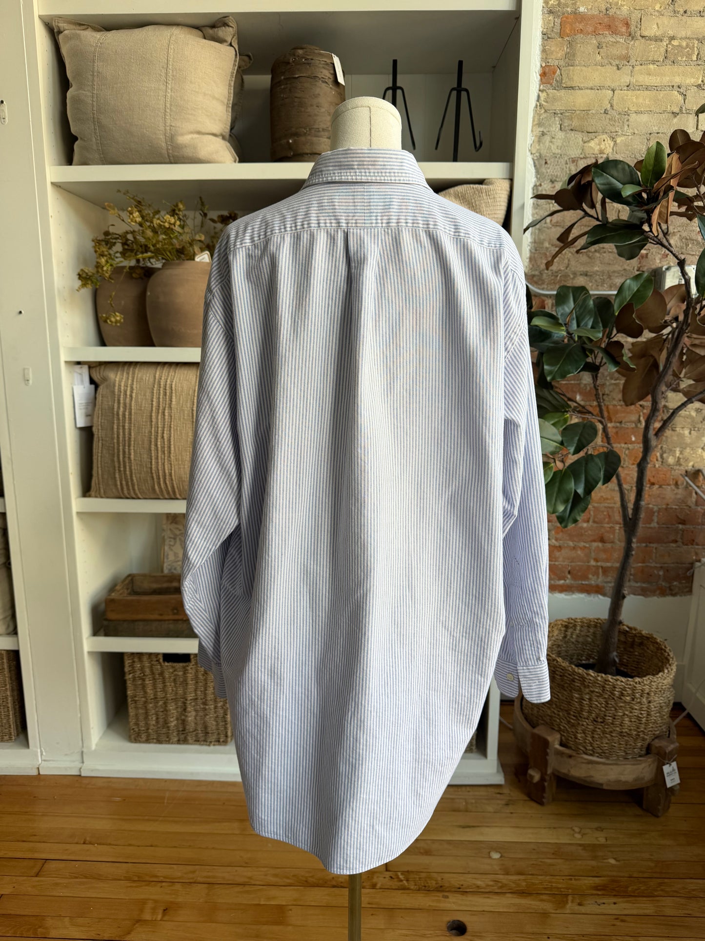 90s Ralph Laure striped oxford button down. Made in Japan