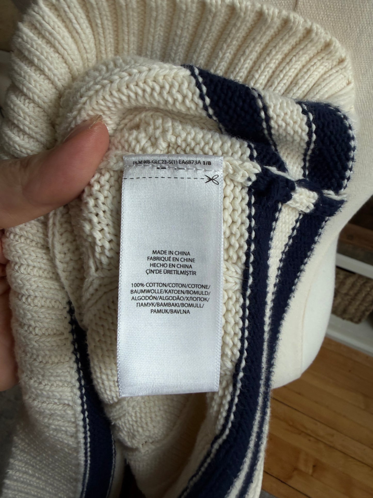 Polo Ralph Lauren navy and cream cotton cricket sweater. Fits M-XL